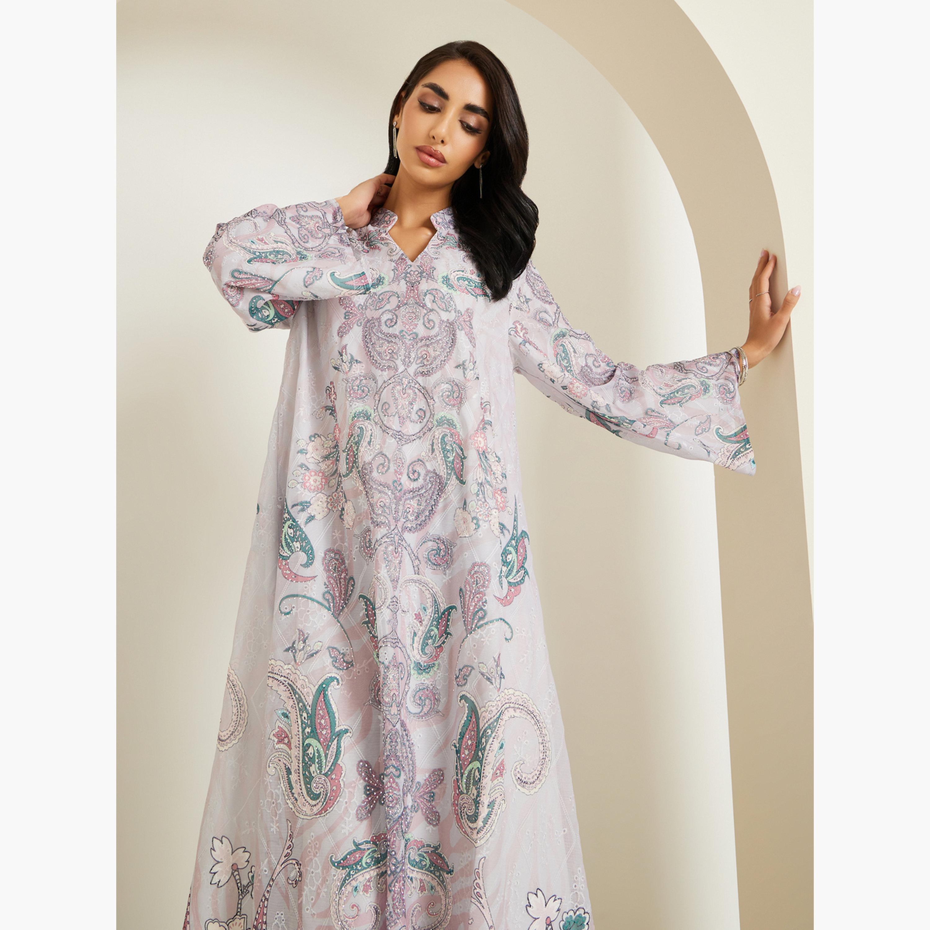 Styli Women Paisley Print Jalabiya with Rhinestone Embellishment-women-arabicclothing-jalabiyas-image-2