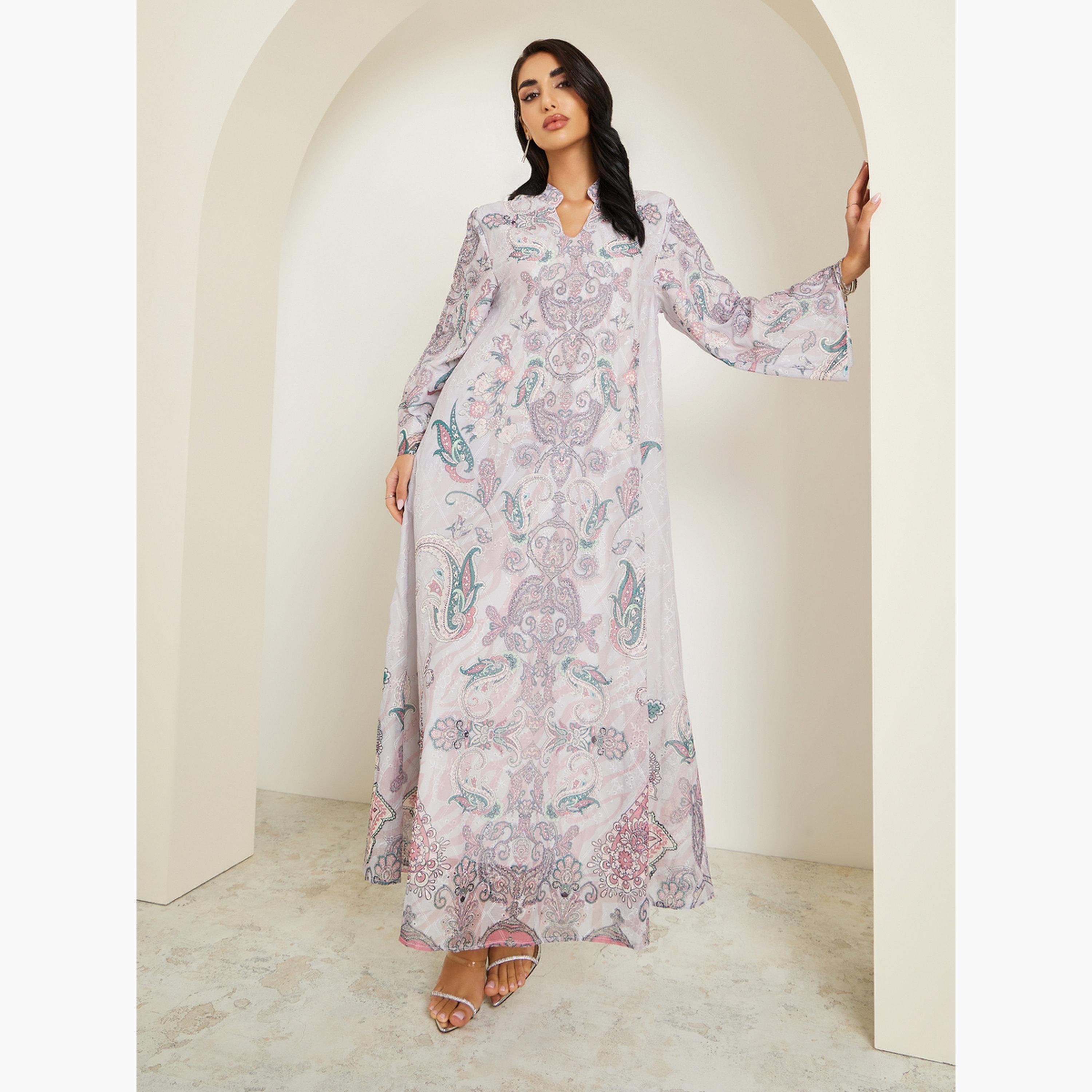 جلابية بطبعة بيزلي وتزيينات أحجار الراين-women-arabicclothing-jalabiyas-image-3