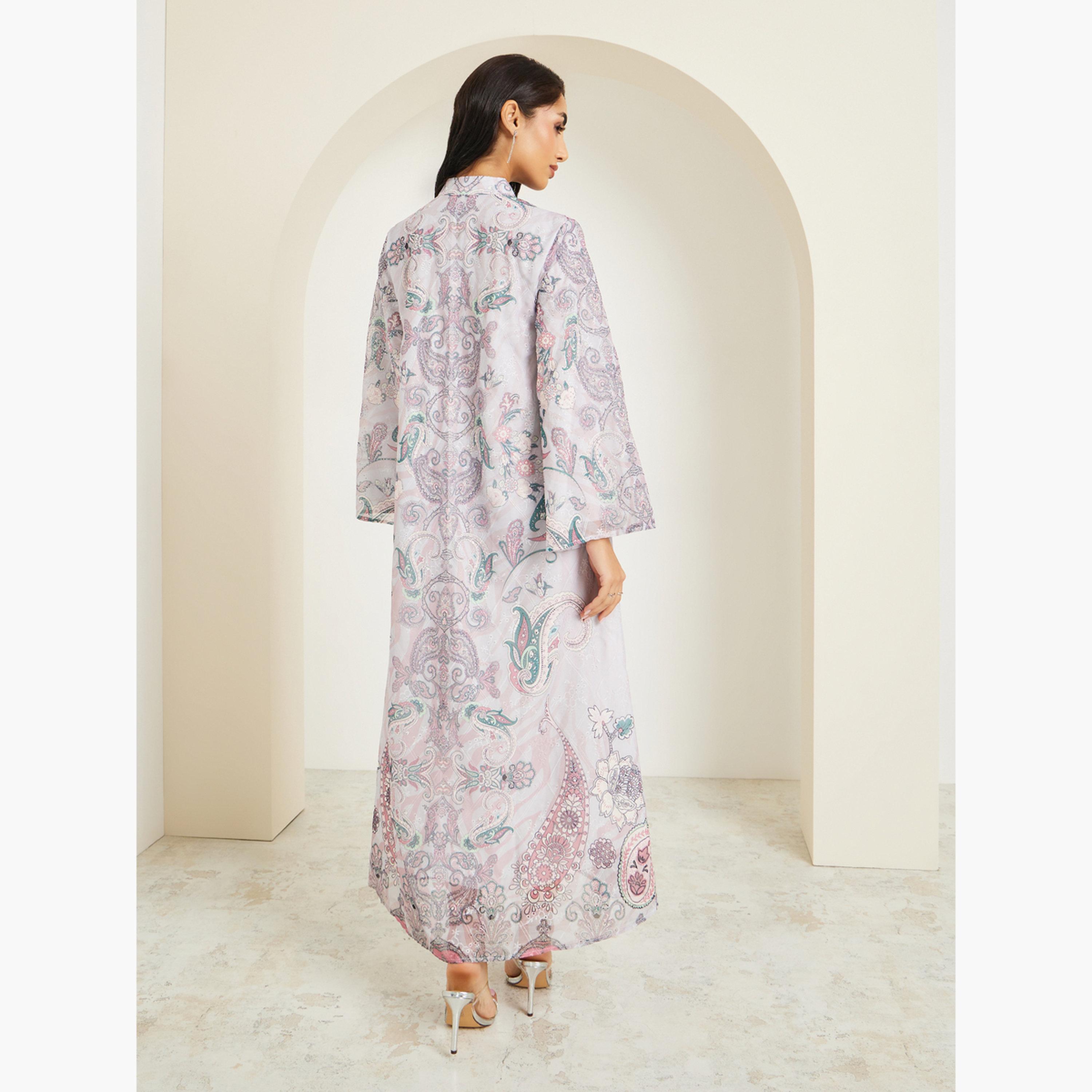 Styli Women Paisley Print Jalabiya with Rhinestone Embellishment-women-arabicclothing-jalabiyas-image-5