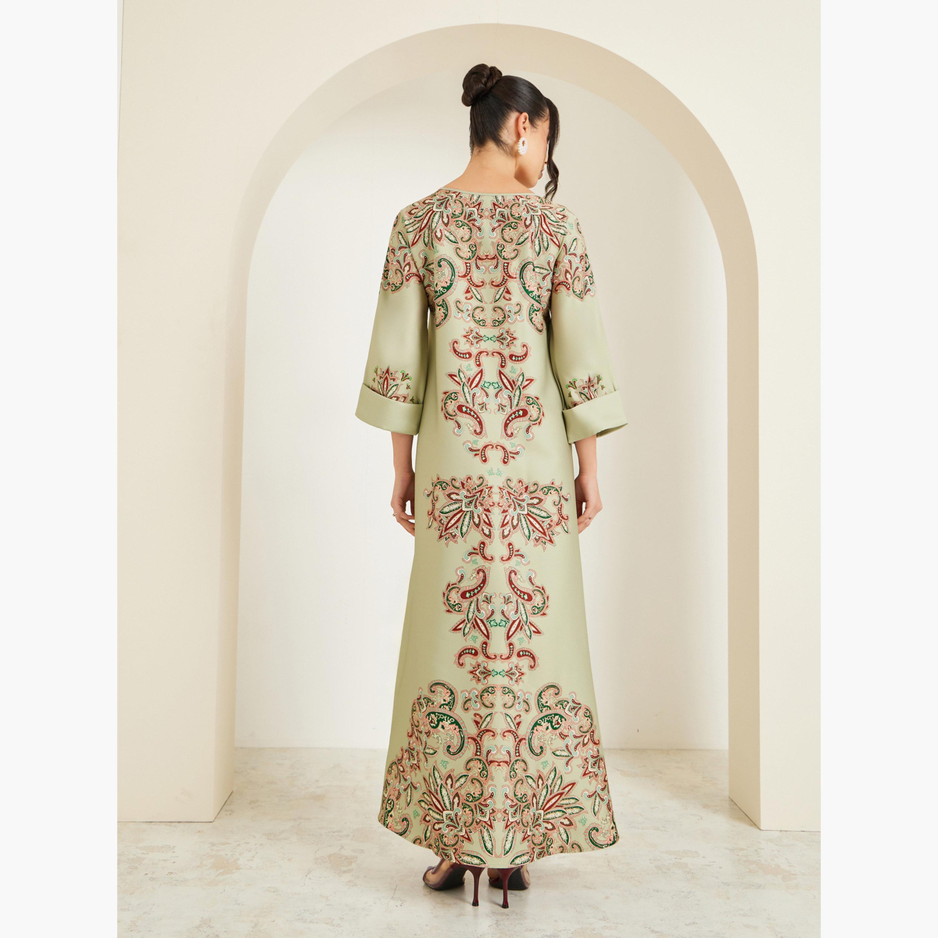 Amirah X Styli Women Green Embellished Long Sleeve Jalabiya-women-arabicclothing-jalabiyas-image-5