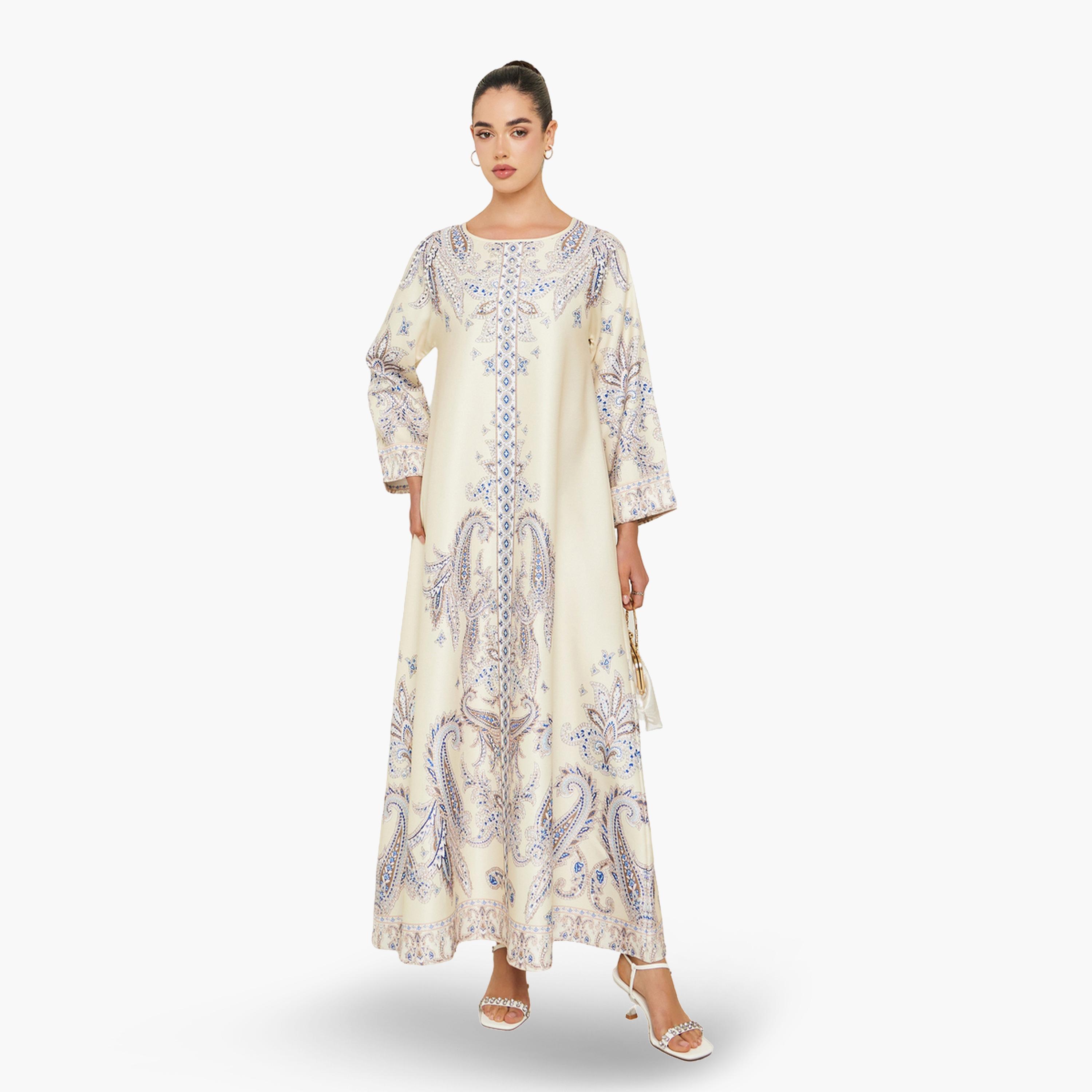 Styli Women Yellow Embellished Long Sleeve Jalabiya-women-arabicclothing-jalabiyas-image-1