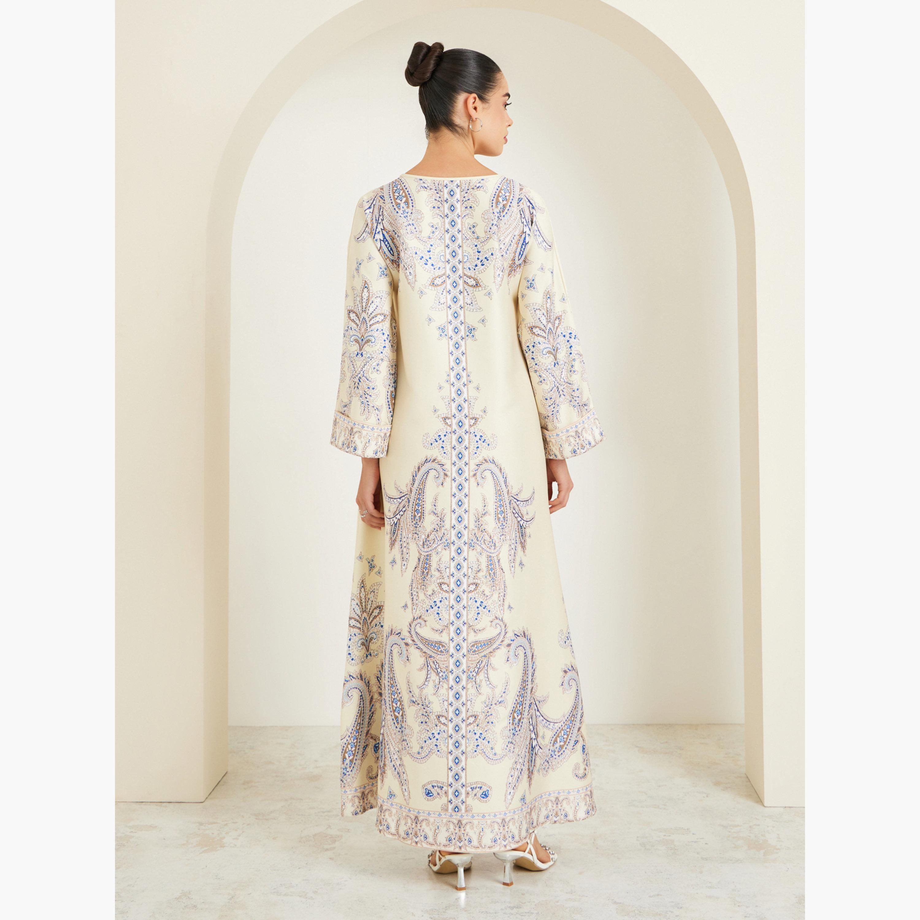 Styli Women Yellow Embellished Long Sleeve Jalabiya-women-arabicclothing-jalabiyas-image-5