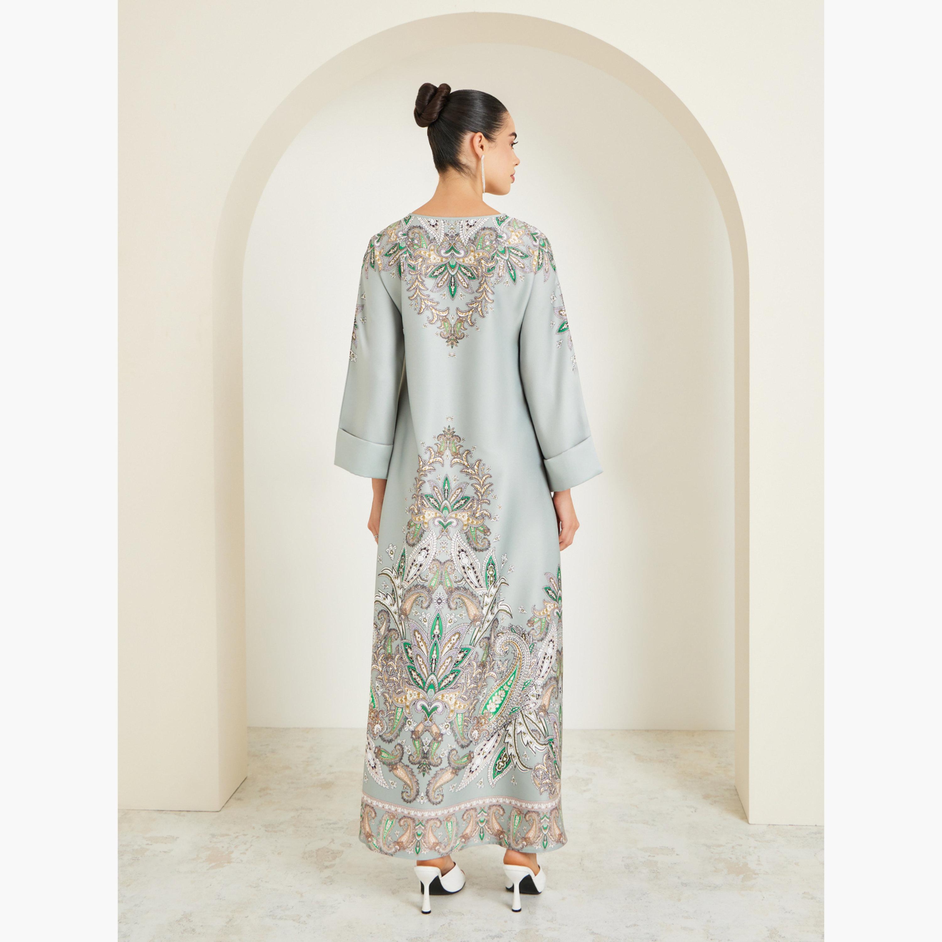 Amirah X Styli Women Green Embellished Long Sleeve Jalabiya-women-arabicclothing-jalabiyas-image-5