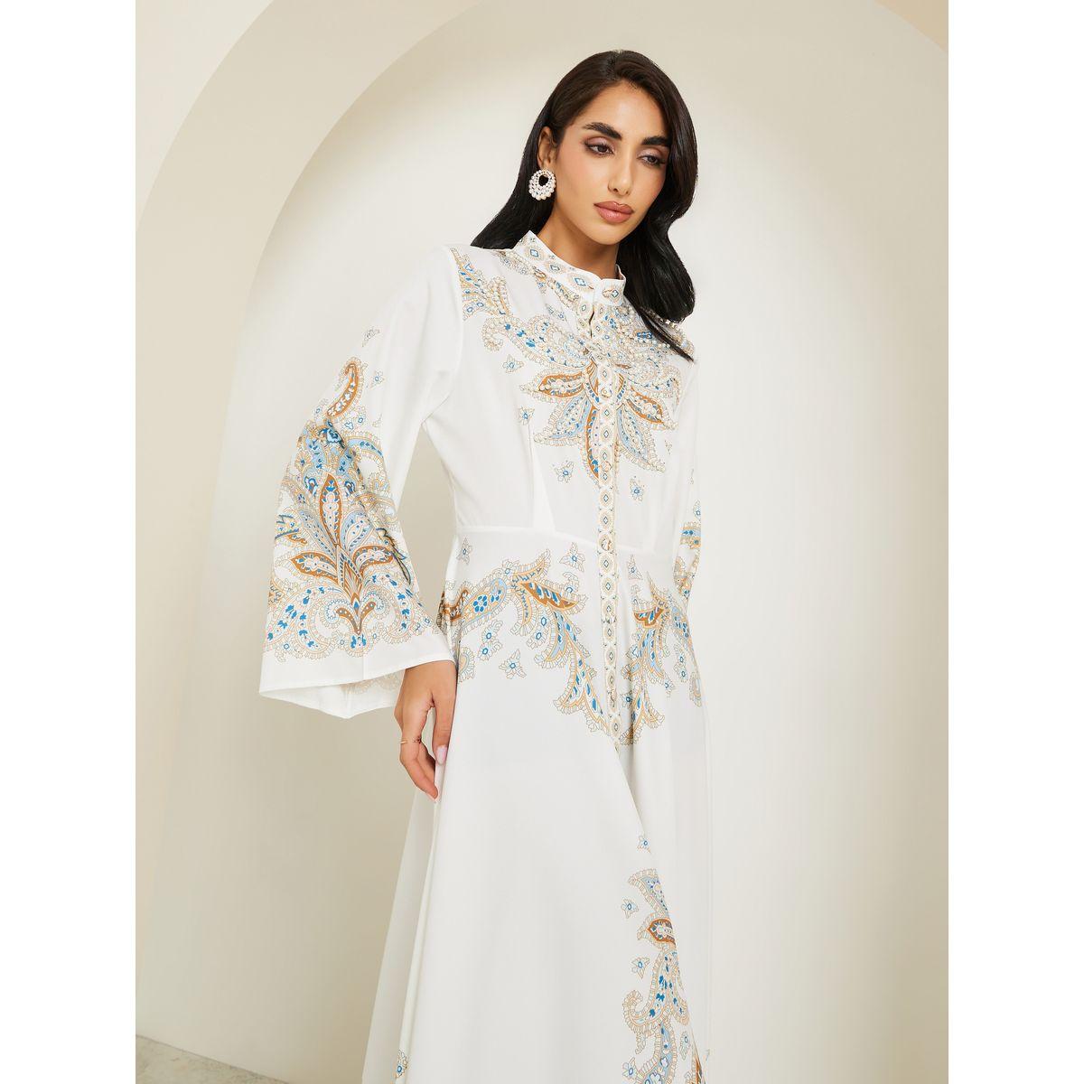 Styli Women Placement Print Jalabiya with Pearl Embellishment-women-arabicclothing-jalabiyas-image-2