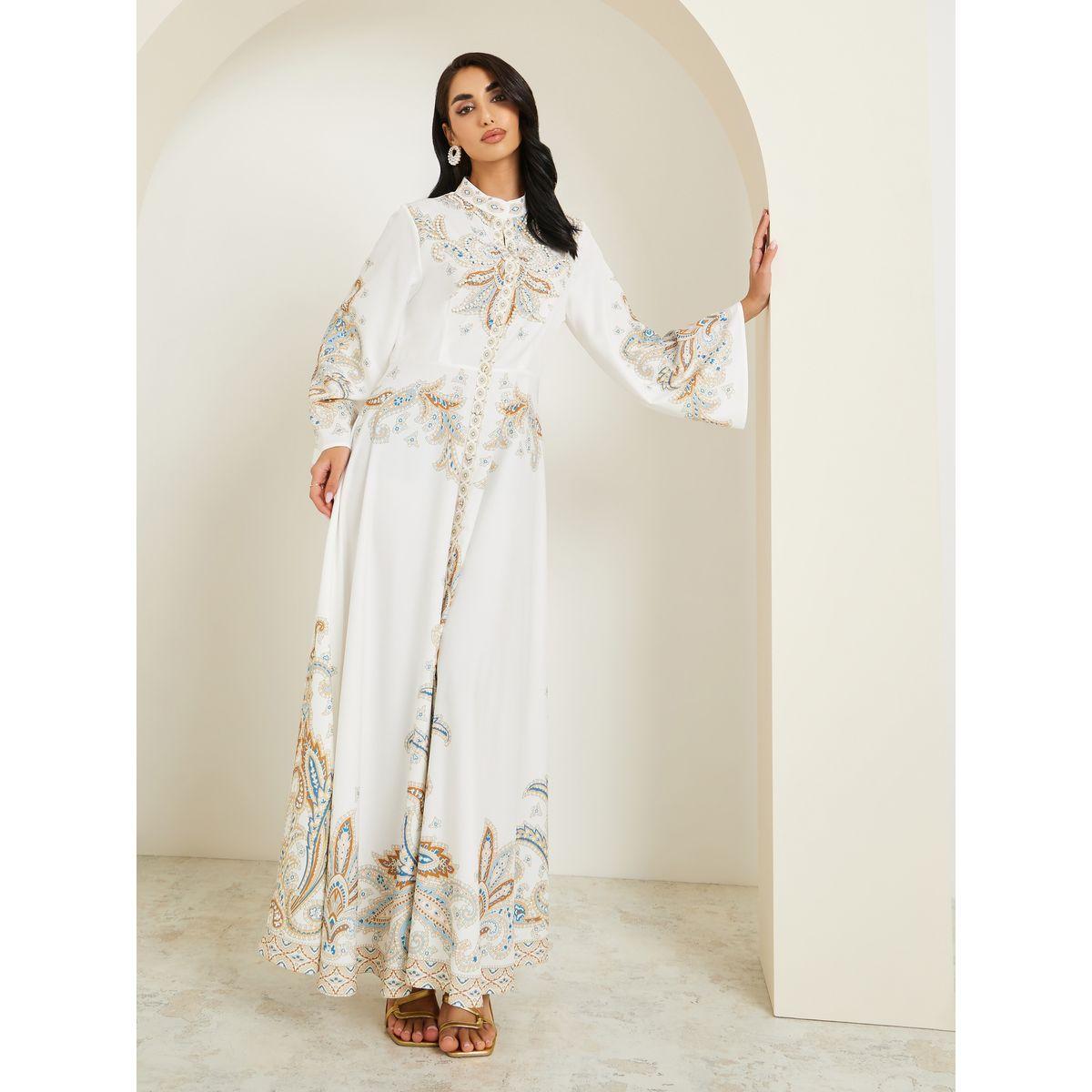 Styli Women Placement Print Jalabiya with Pearl Embellishment-women-arabicclothing-jalabiyas-image-3