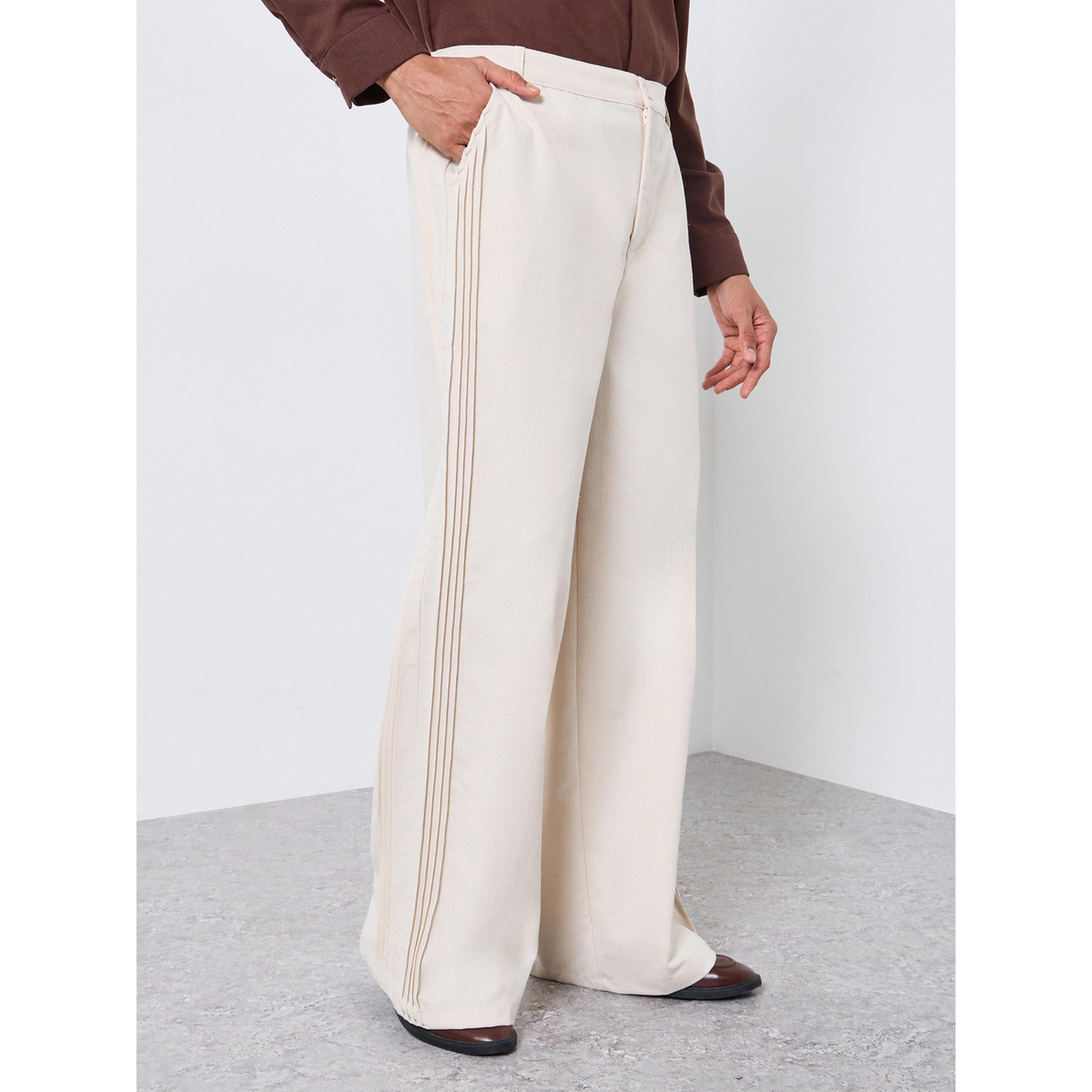 Styli Men Cream Linen Wide Leg Trousers-men-clothing-bottoms-joggers-image-1