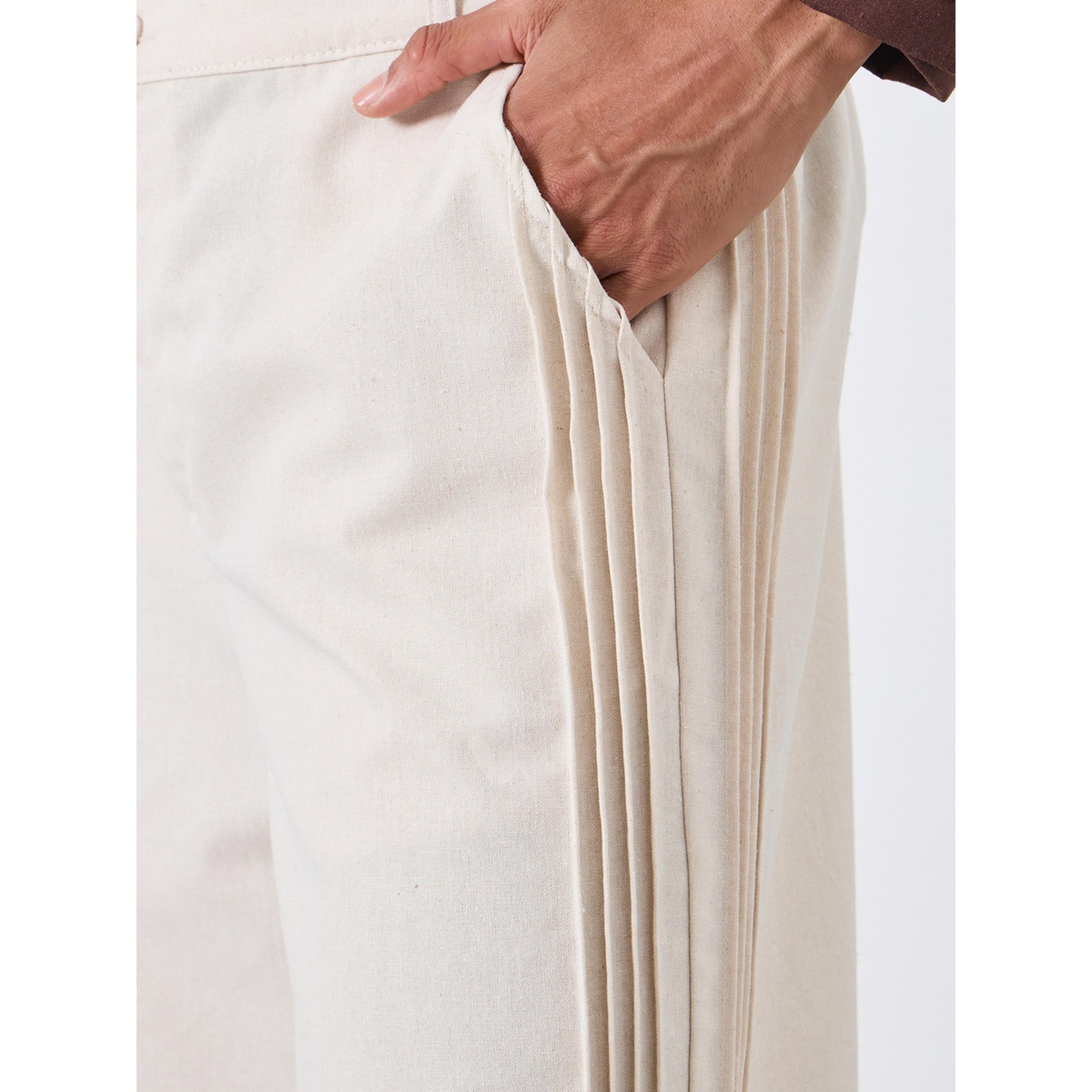 Styli Men Cream Linen Wide Leg Trousers-men-clothing-bottoms-joggers-image-3