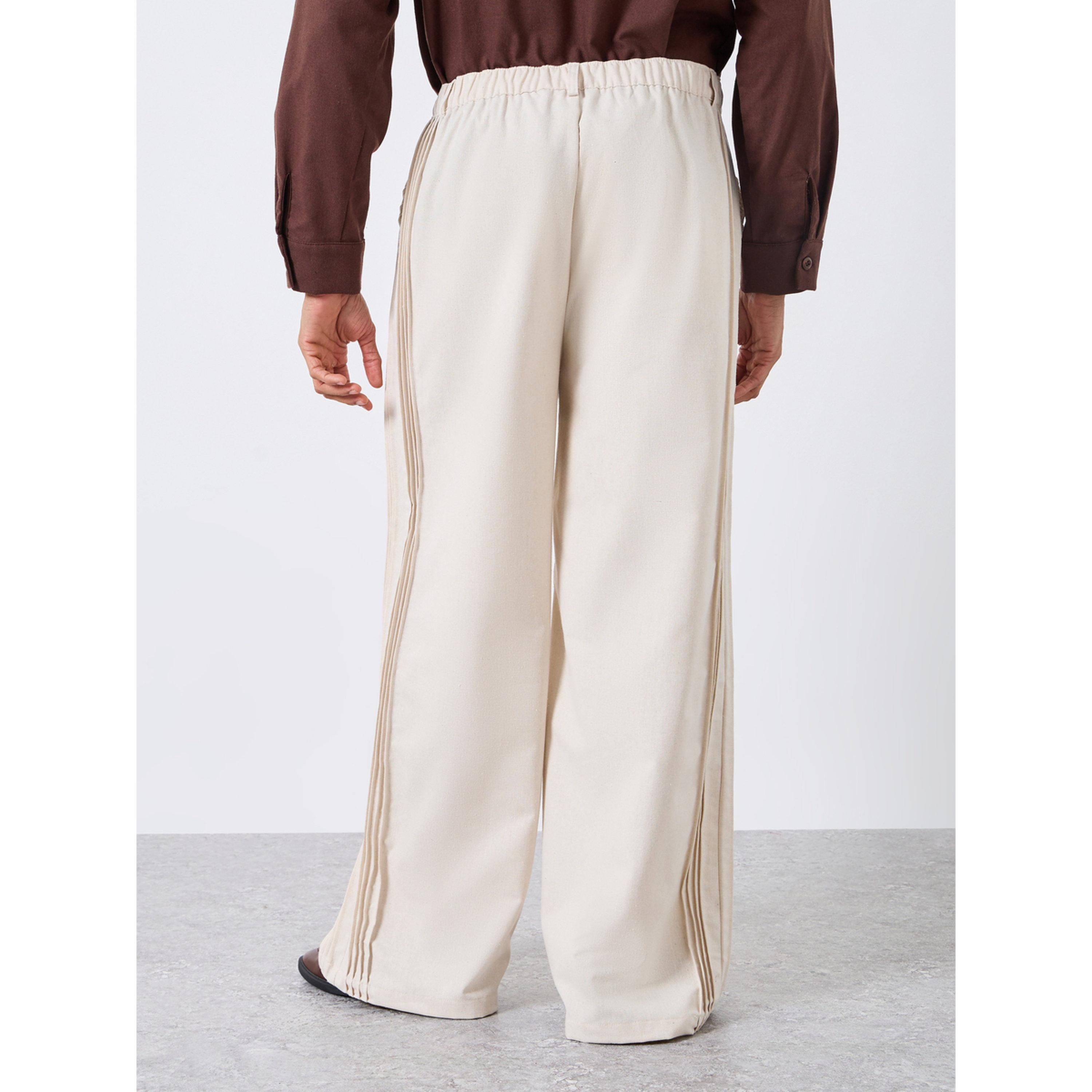 Styli Men Cream Linen Wide Leg Trousers-men-clothing-bottoms-joggers-image-4