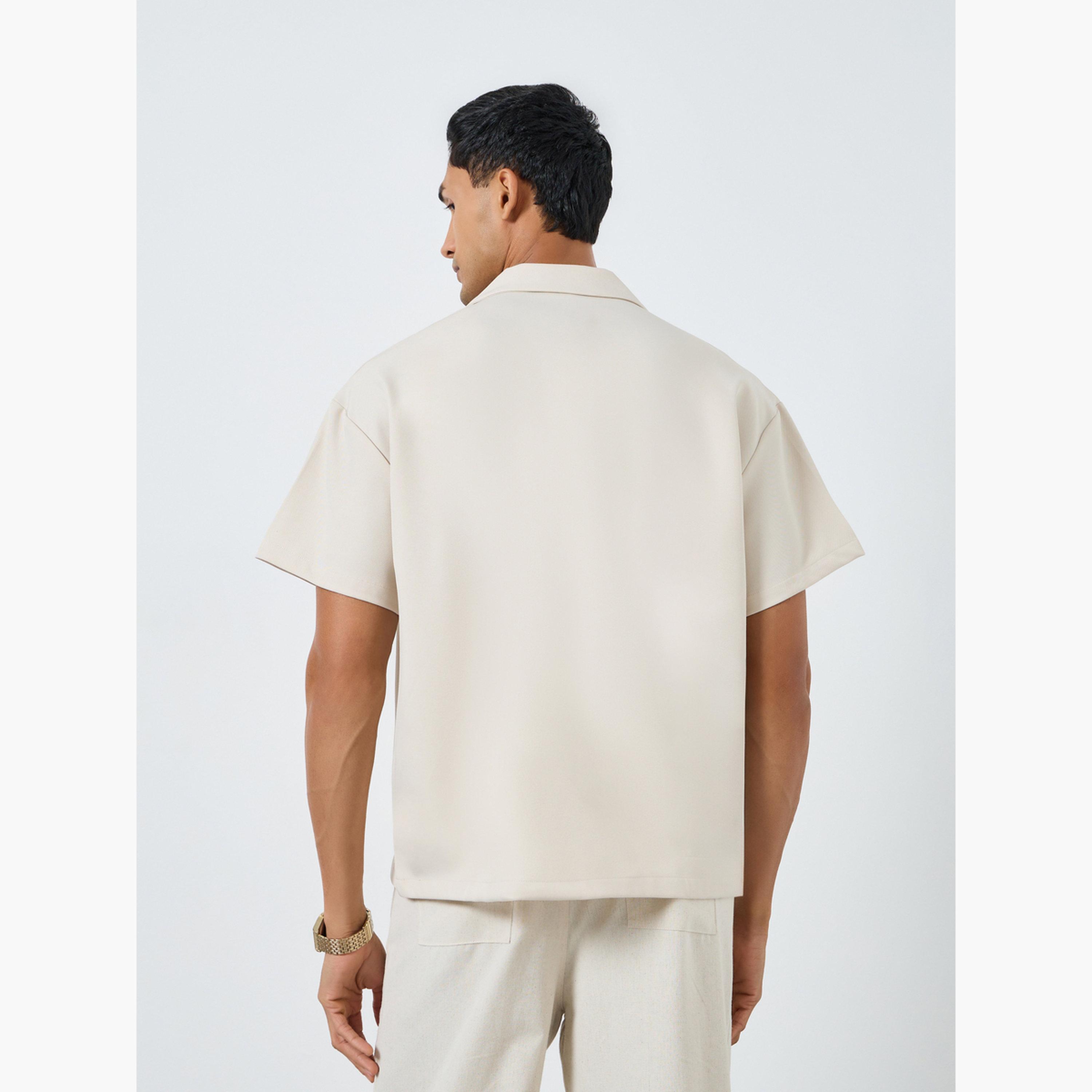 Styli Men Beige Notch Collar Double Breasted Oversized Shirt-men-clothing-shirts-image-4