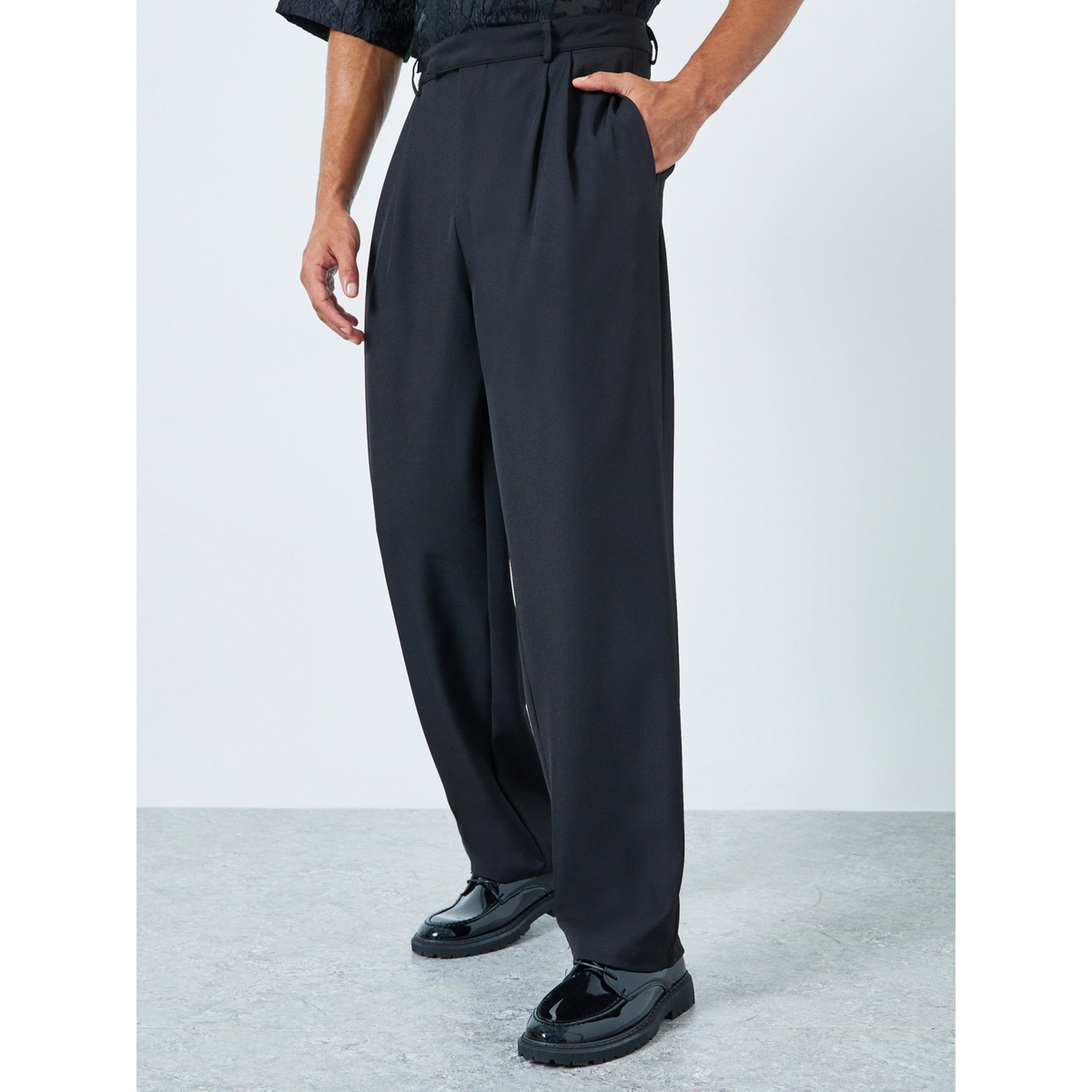 بنطال واسع بطيات مزدوجة أسود-men-clothing-bottoms-trousersandchinos-trousers-image-1