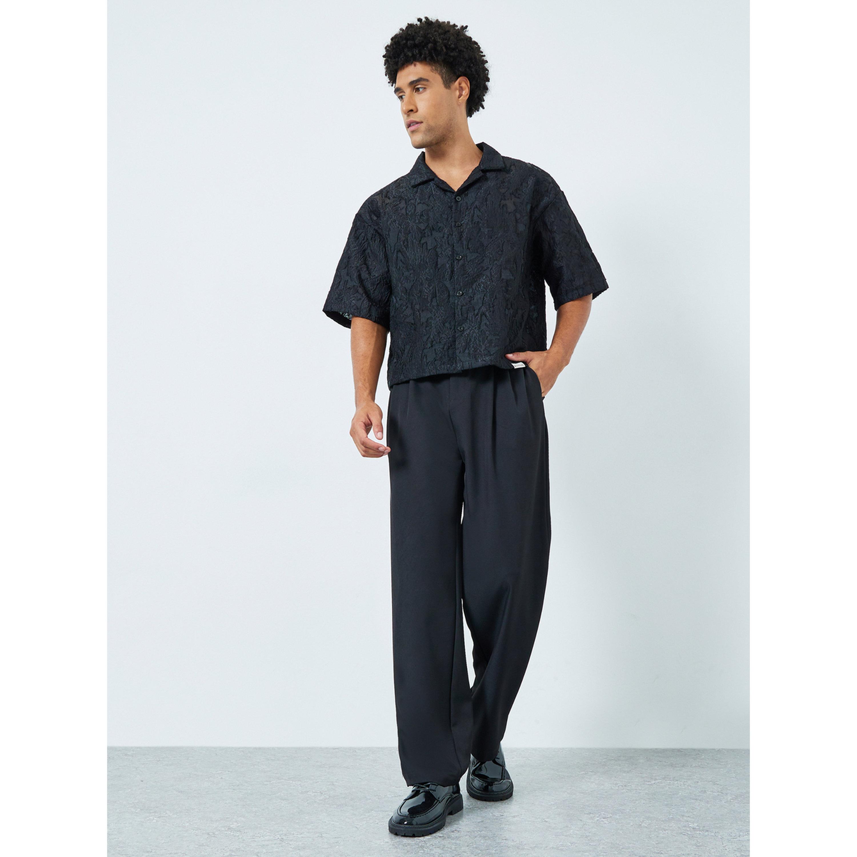 Styli Men Black Double Fold Pleat Baggy Trousers-men-clothing-bottoms-trousersandchinos-trousers-image-2
