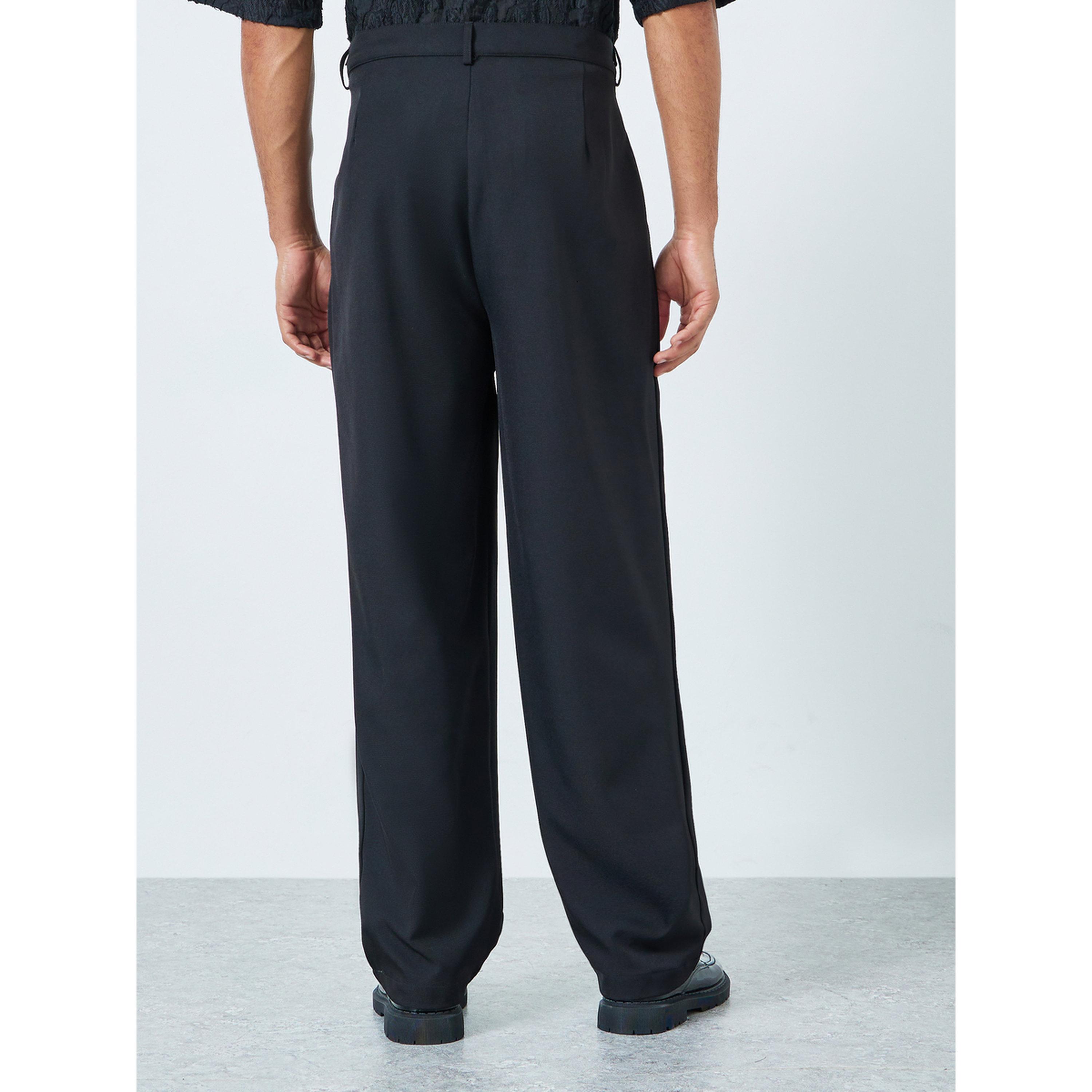 Styli Men Black Double Fold Pleat Baggy Trousers-men-clothing-bottoms-trousersandchinos-trousers-image-3