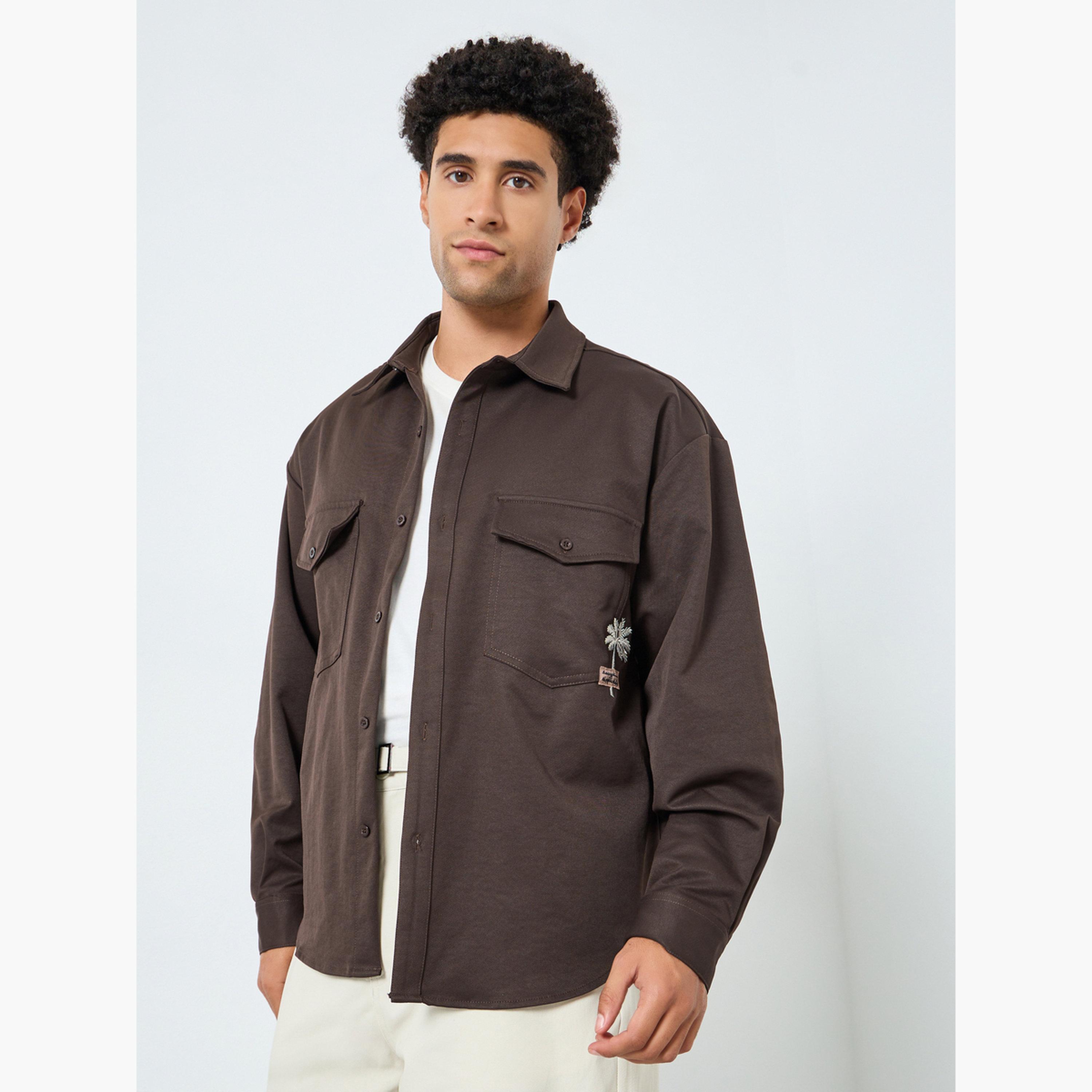 Styli Men Brown Embroidered Oversized Shirt-men-clothing-shirts-image-1