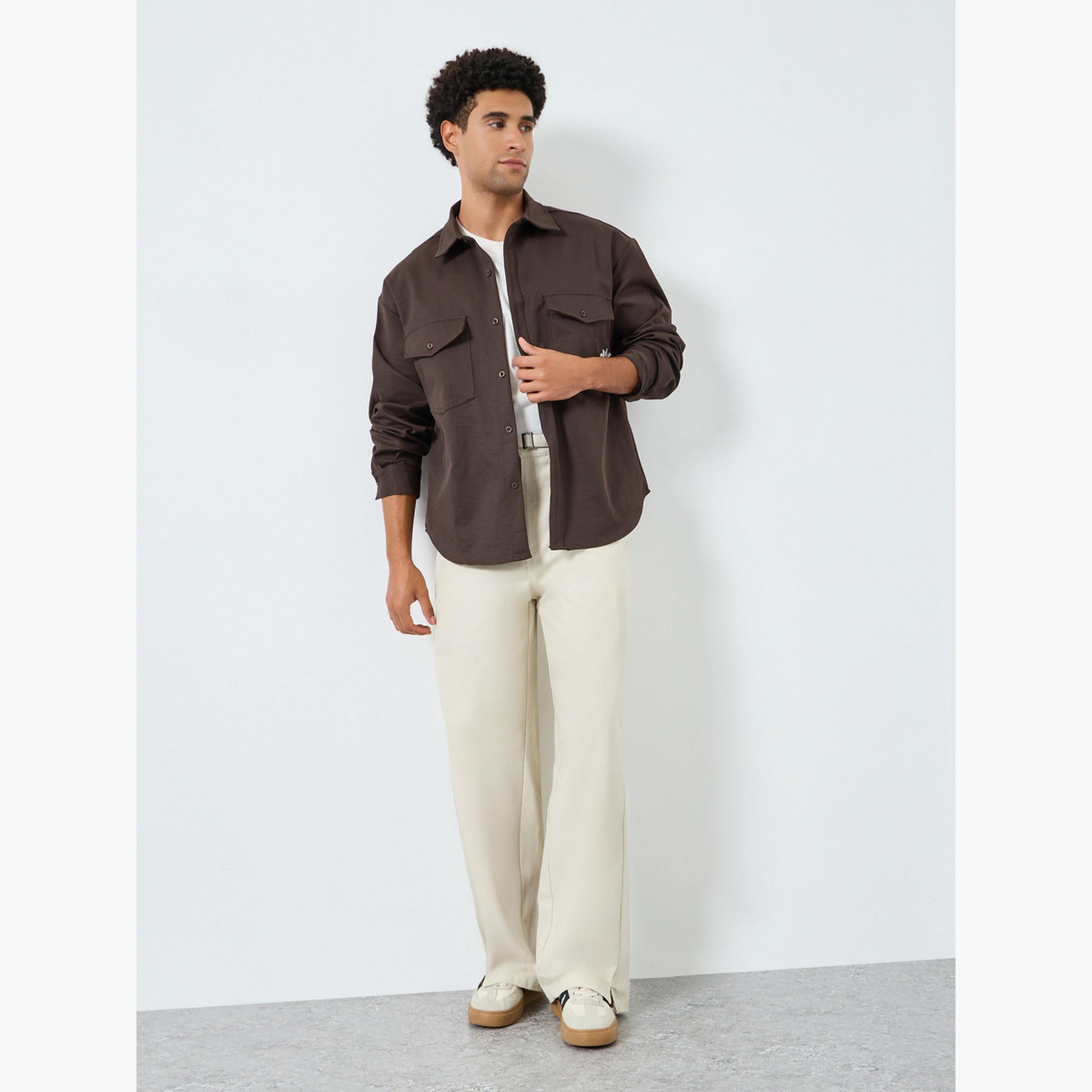 Styli Men Brown Embroidered Oversized Shirt-men-clothing-shirts-image-2