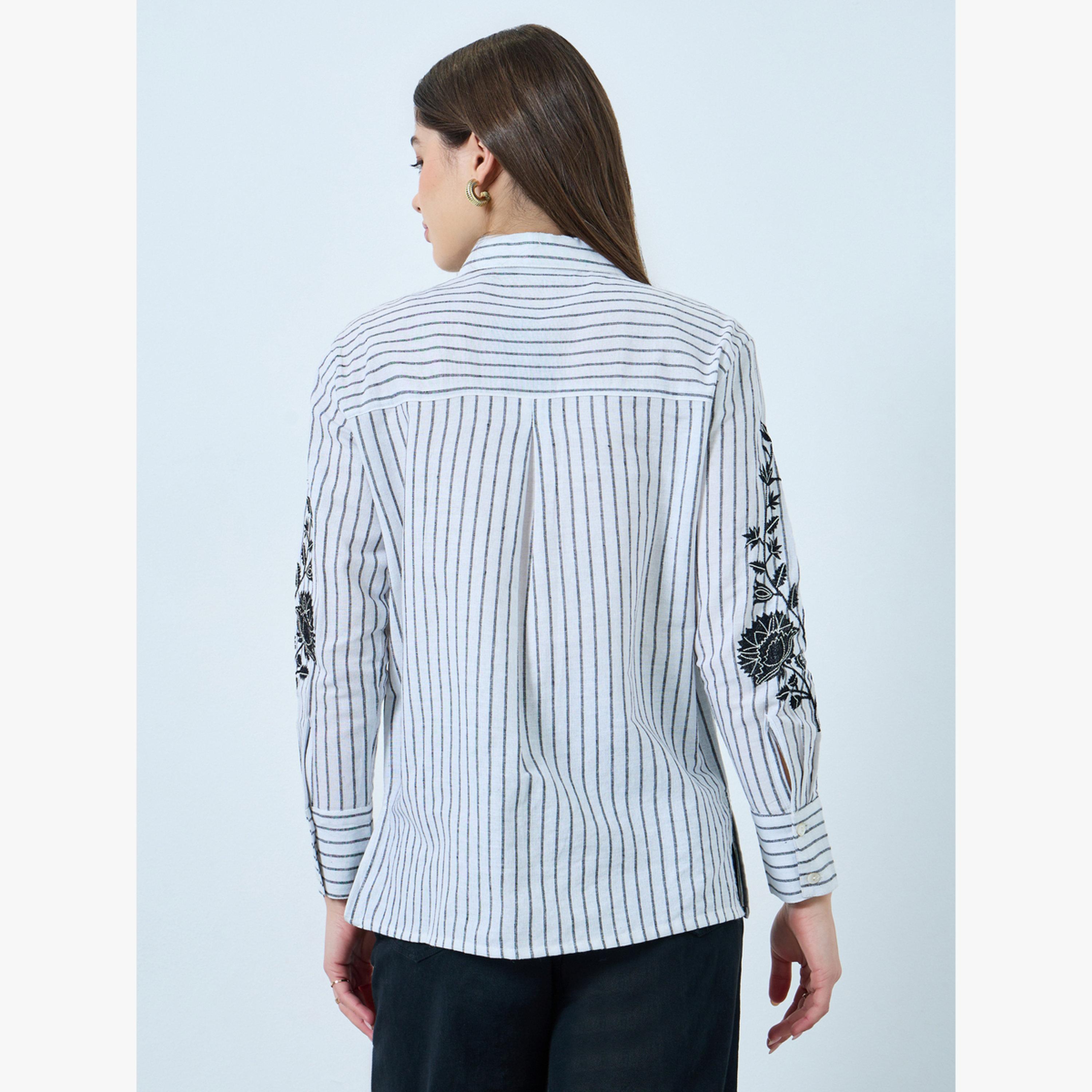 قميص بأكمام طويلة ومخطط ومطرز بالأزهار-women-clothing-shirtsandblouses-blouses-image-3