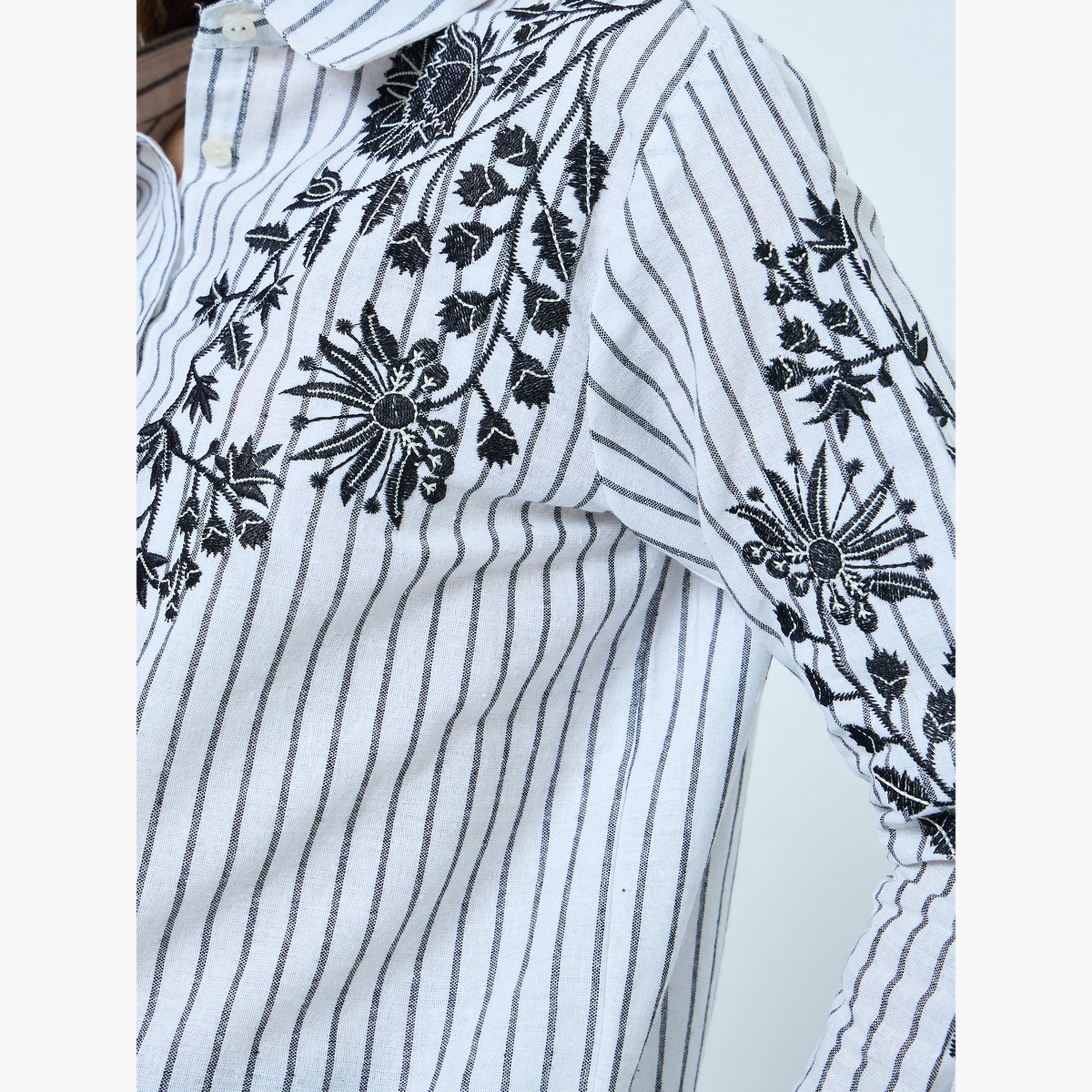 قميص بأكمام طويلة ومخطط ومطرز بالأزهار-women-clothing-shirtsandblouses-blouses-image-4