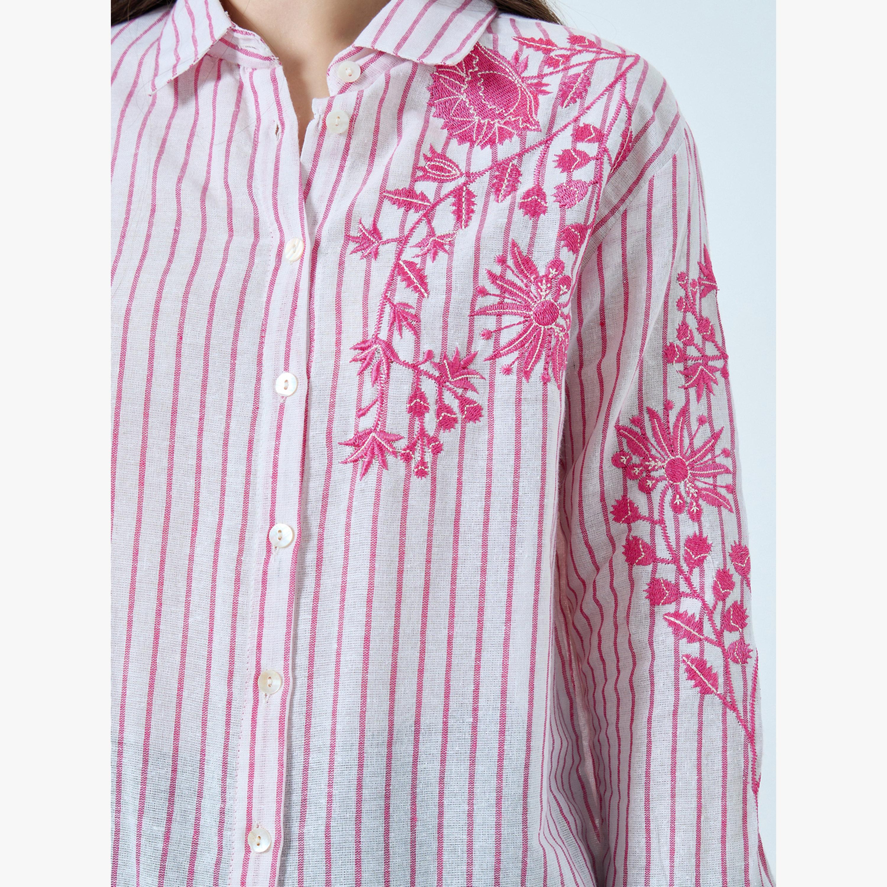 Styli Floral Embroidered Stripe Long Sleeve Shirt-women-clothing-shirtsandblouses-blouses-image-5