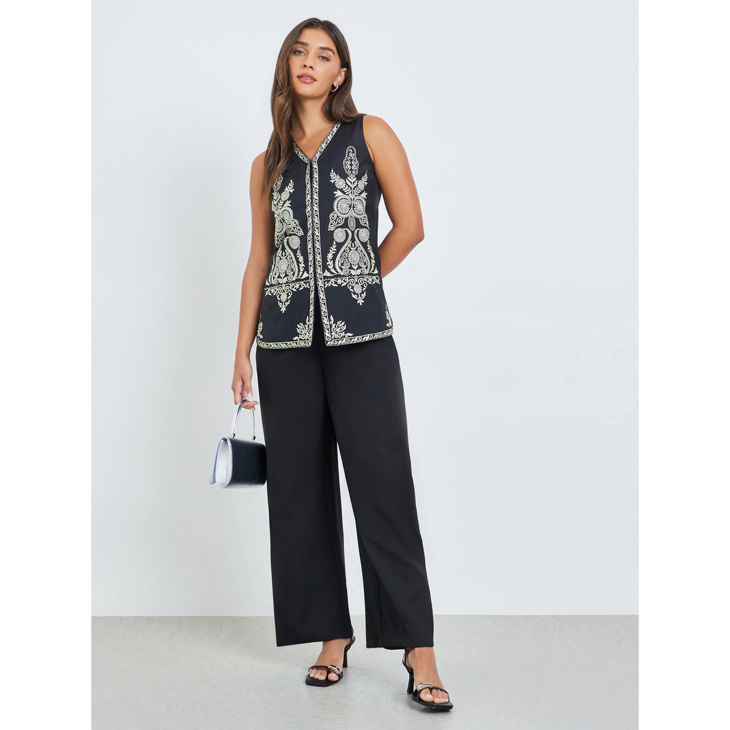Styli Black Embroidered Evening Waistcoat-women-clothing-tshirts-image-2