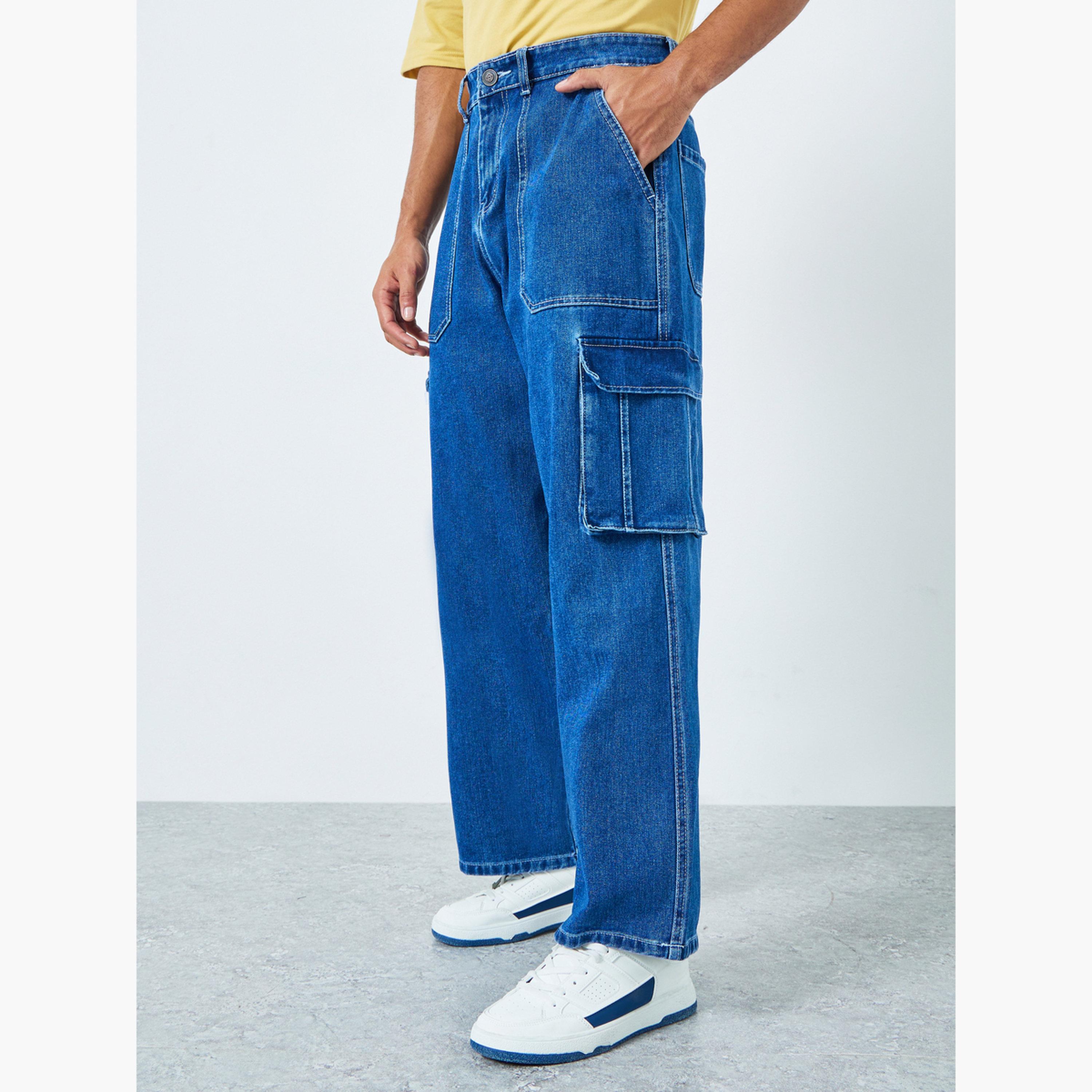Styli Men Baggy Cargo Jeans with Pockets-men-clothing-bottoms-jeans-image-1