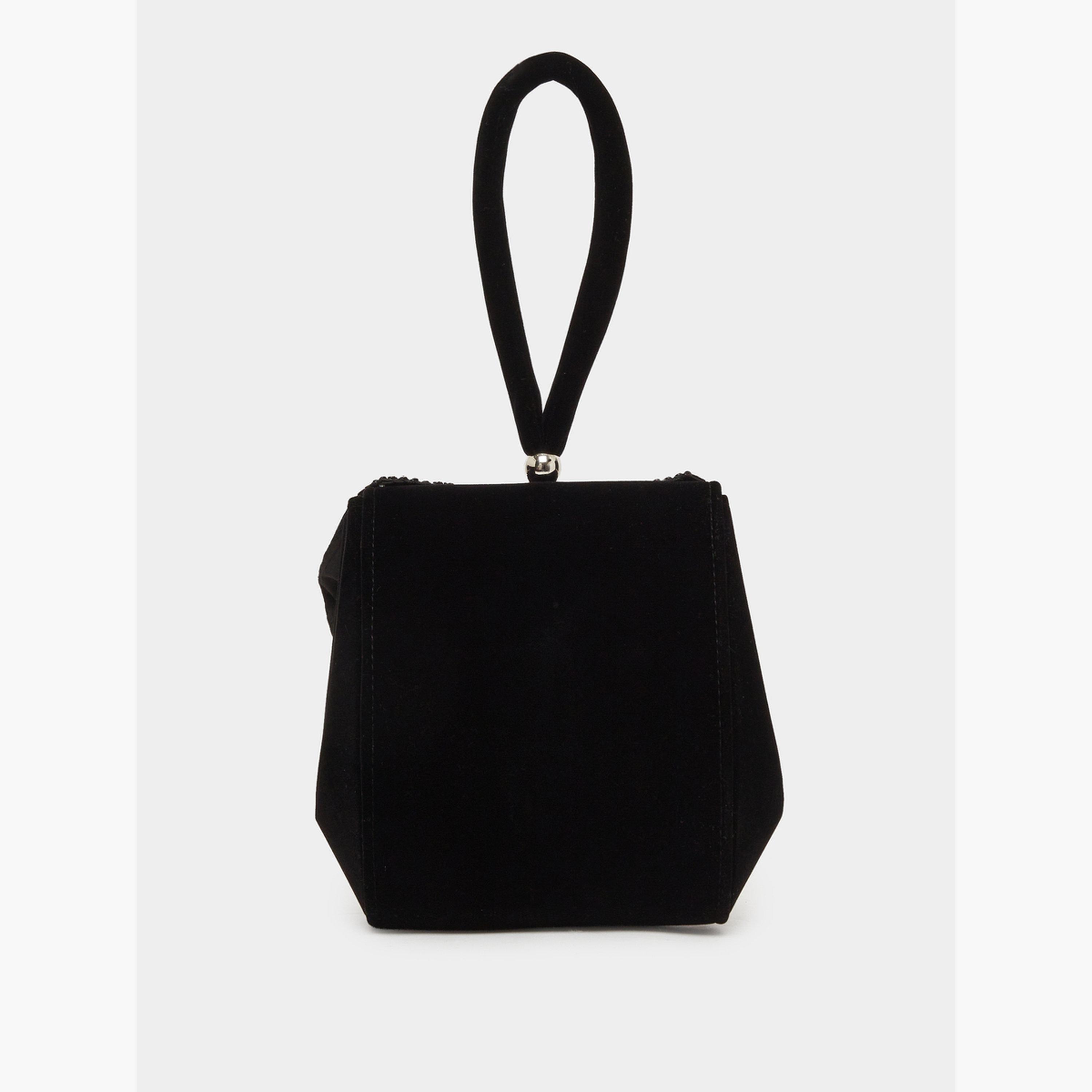 Styli Black Velvet Clutch with Rhinestone Bow-women-bagsandwallets-handbags-image-2
