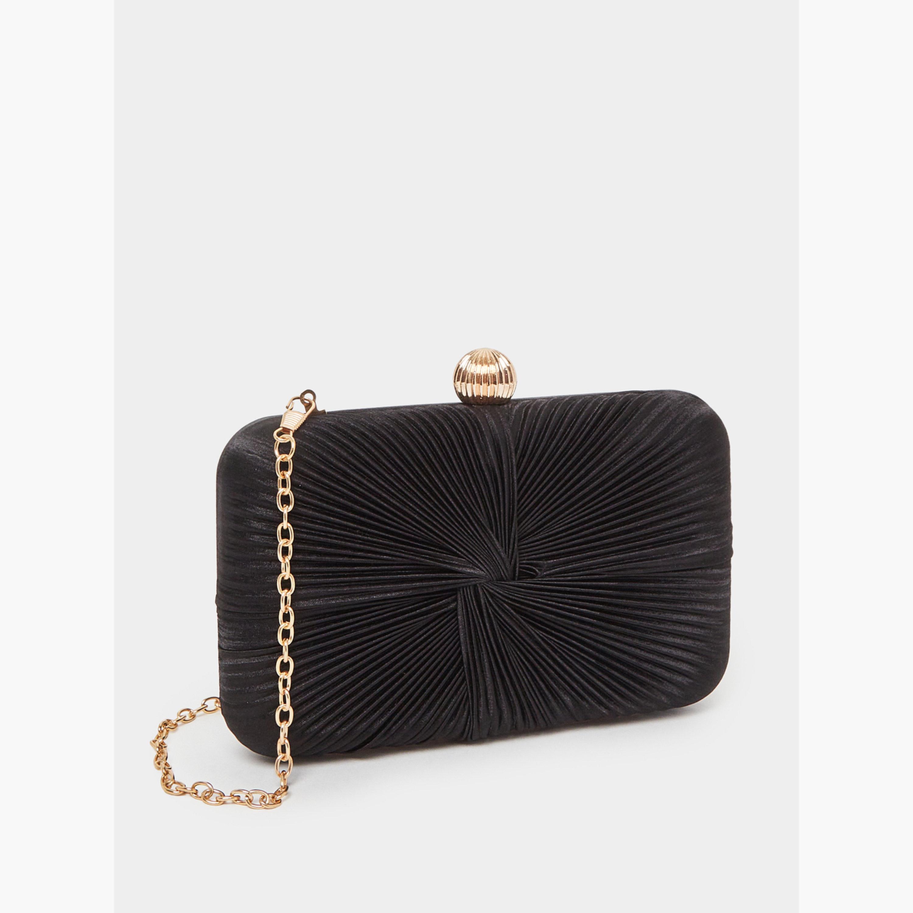 Styli Black Pleated Clutch Bag with Chain Strap-women-bagsandwallets-handbags-image-1