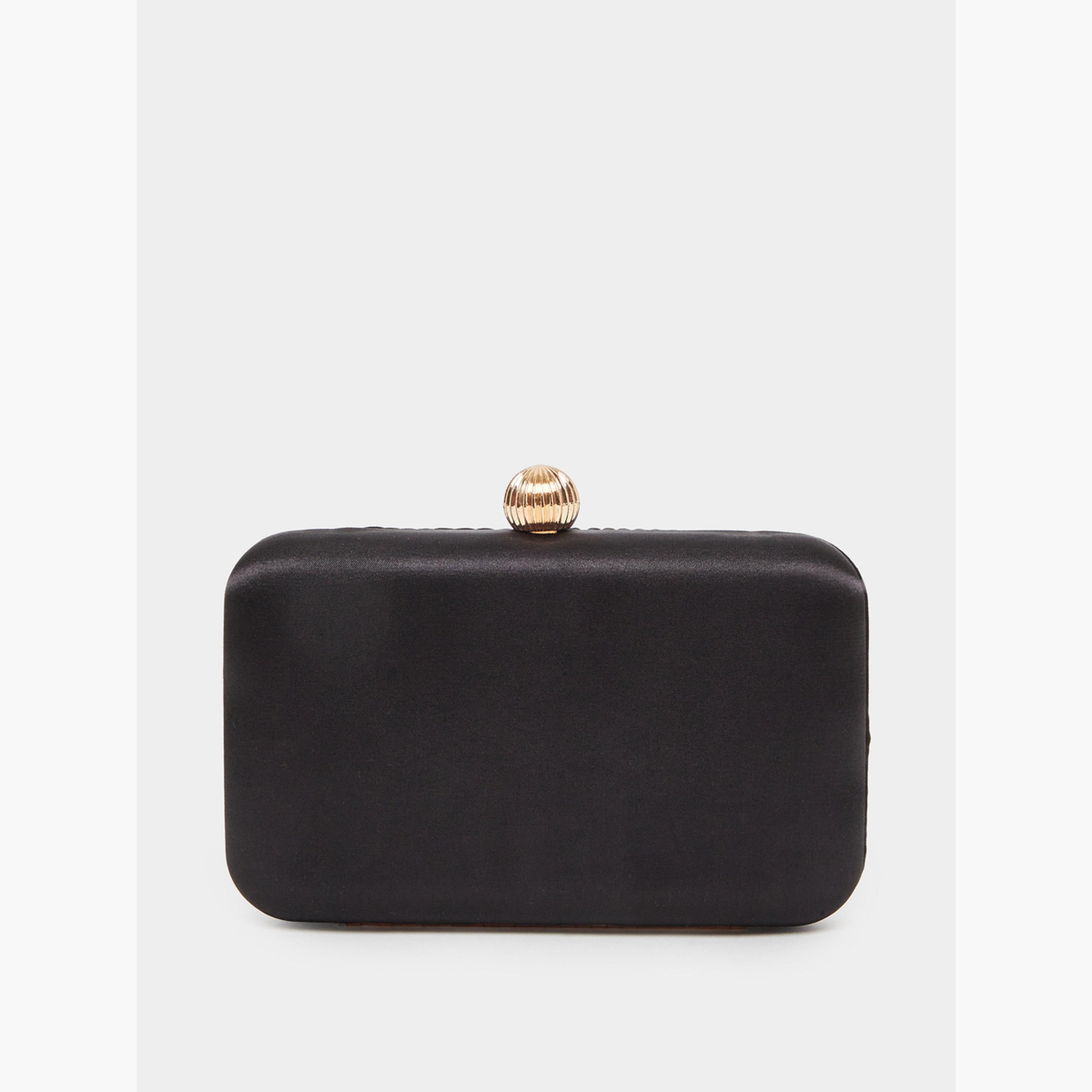 Styli Black Pleated Clutch Bag with Chain Strap-women-bagsandwallets-handbags-image-2