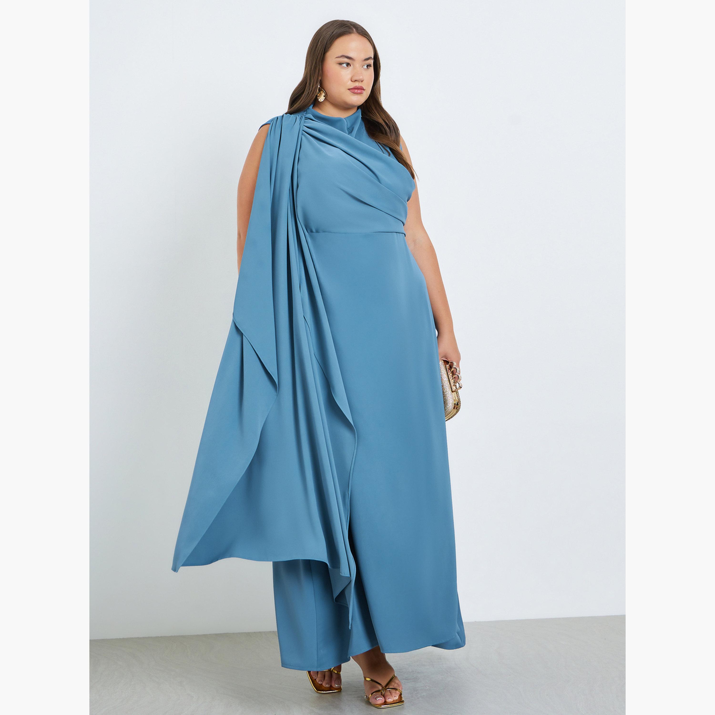 فستان طويل مقاس كبير بحافة واسعة وبكسرات-women-clothing-dresses-image-2