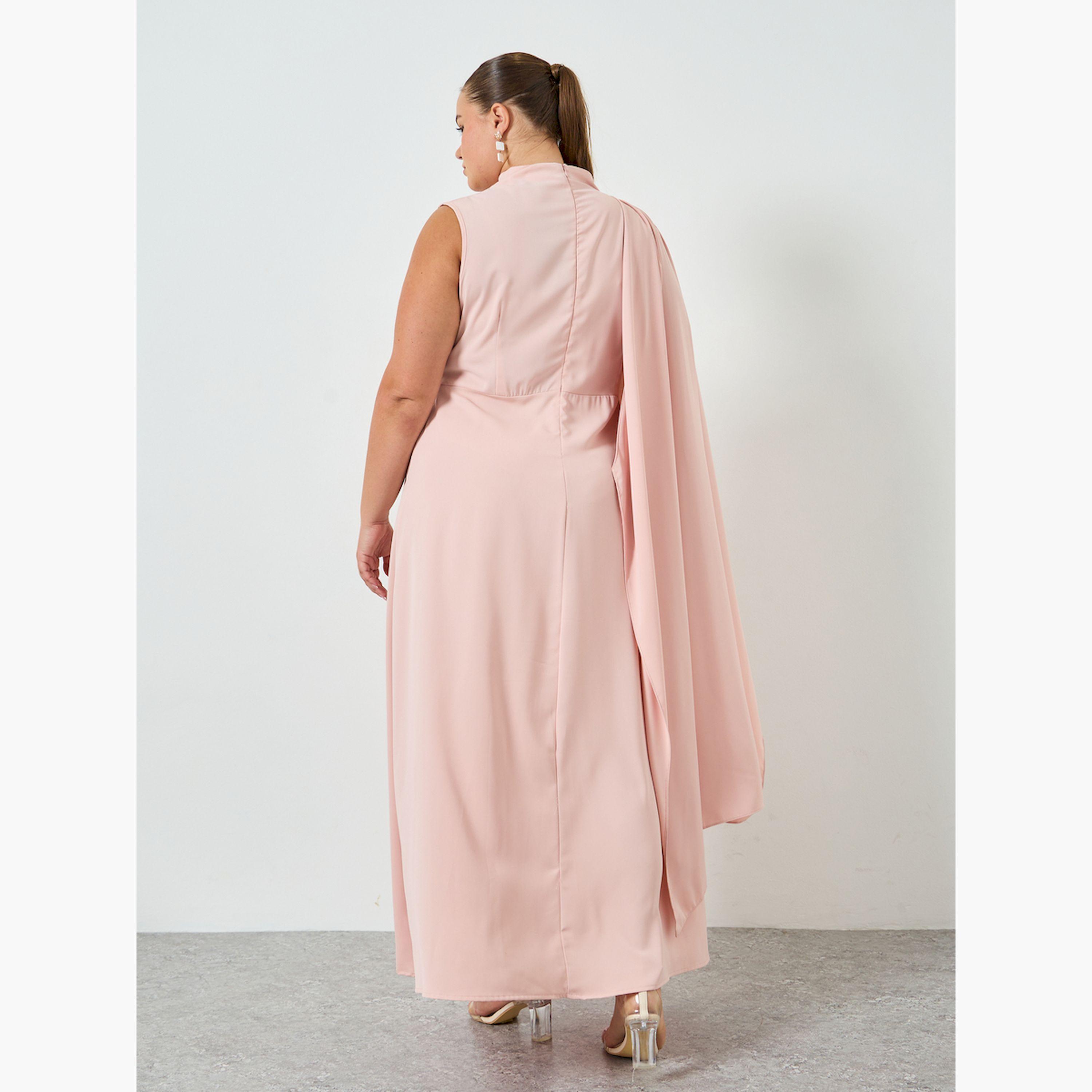 فستان طويل مقاس كبير بتصميم كيب وأكمام طويلة-women-clothing-dresses-image-4