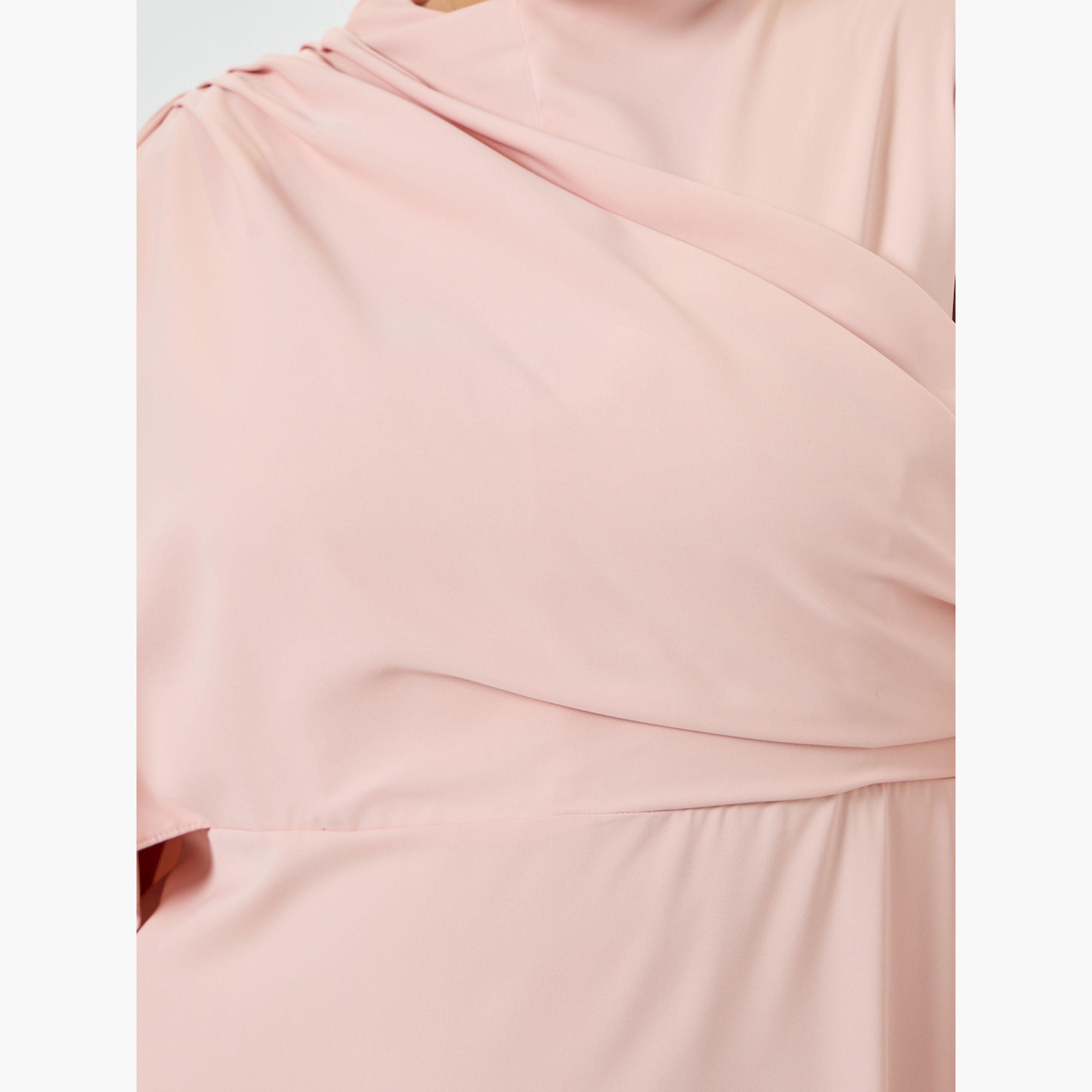 Styli Plus Size Pink Cape Long Sleeves A-Line Maxi Dress-women-clothing-dresses-image-5