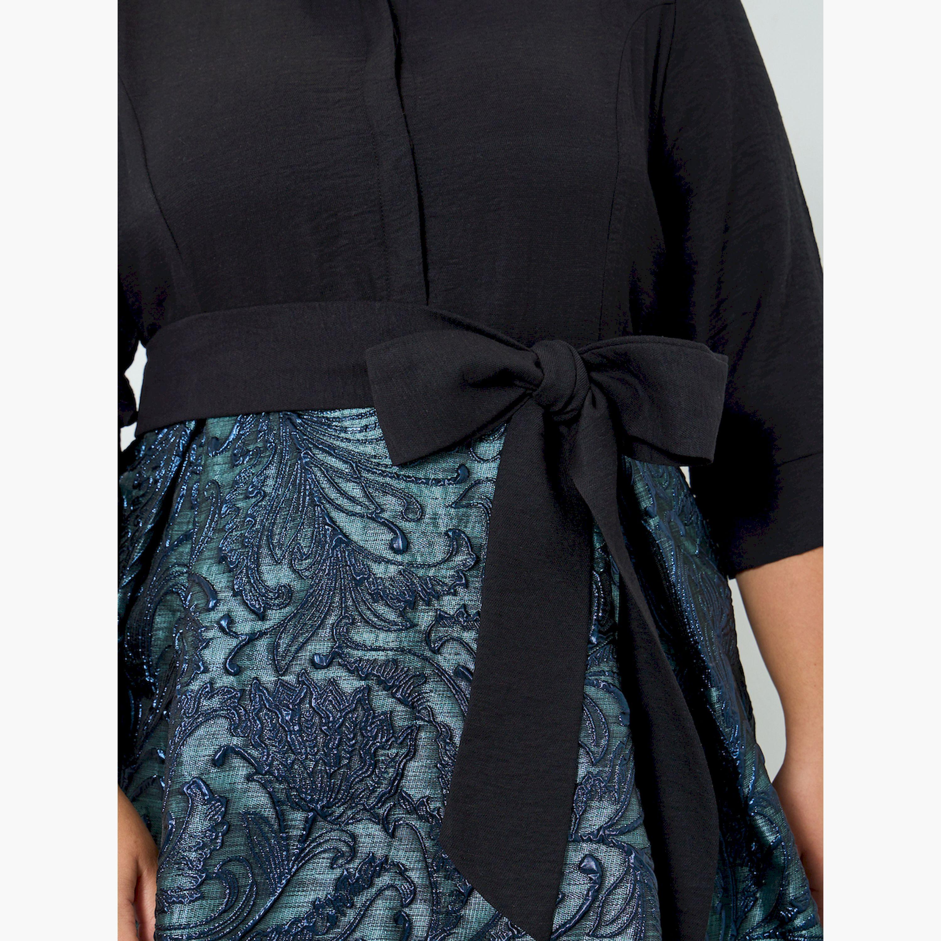 Styli Plus Size Blue Jacquard A-Line Maxi Dress-women-clothing-dresses-image-5