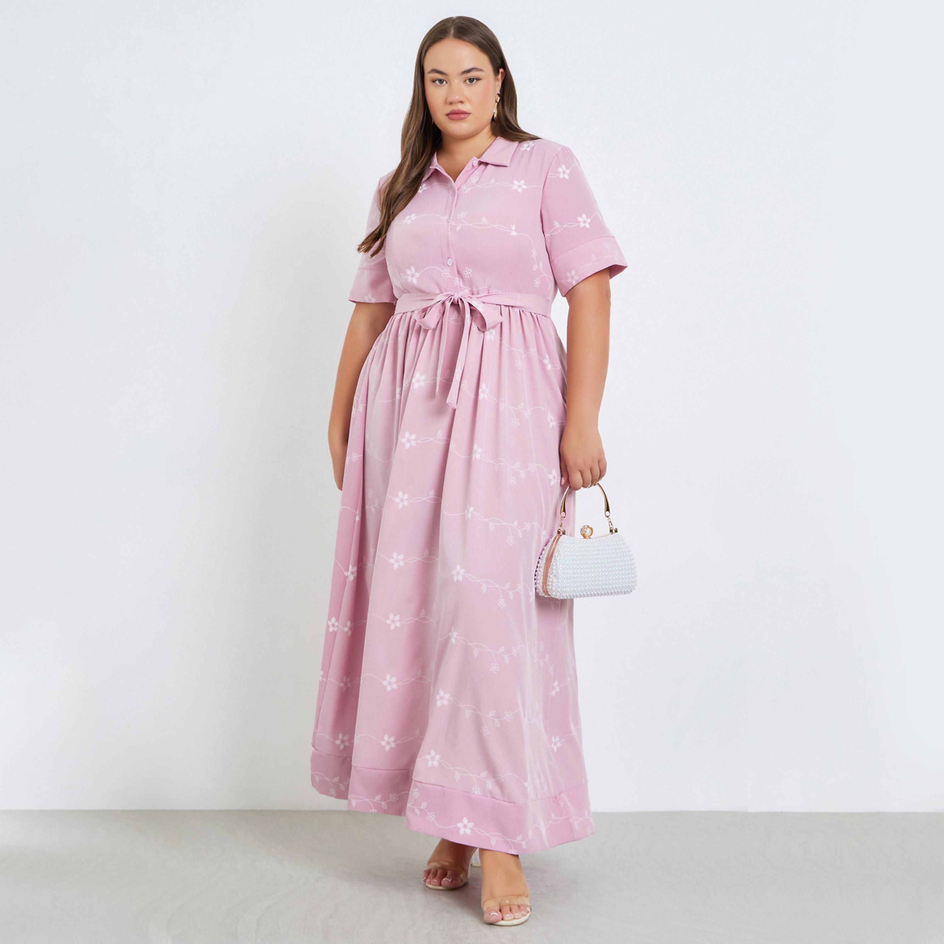 ستايلي - فستان ماكسي بطبعة زهور مقاس واسع  لون أرجواني-women-clothing-dresses-image-1