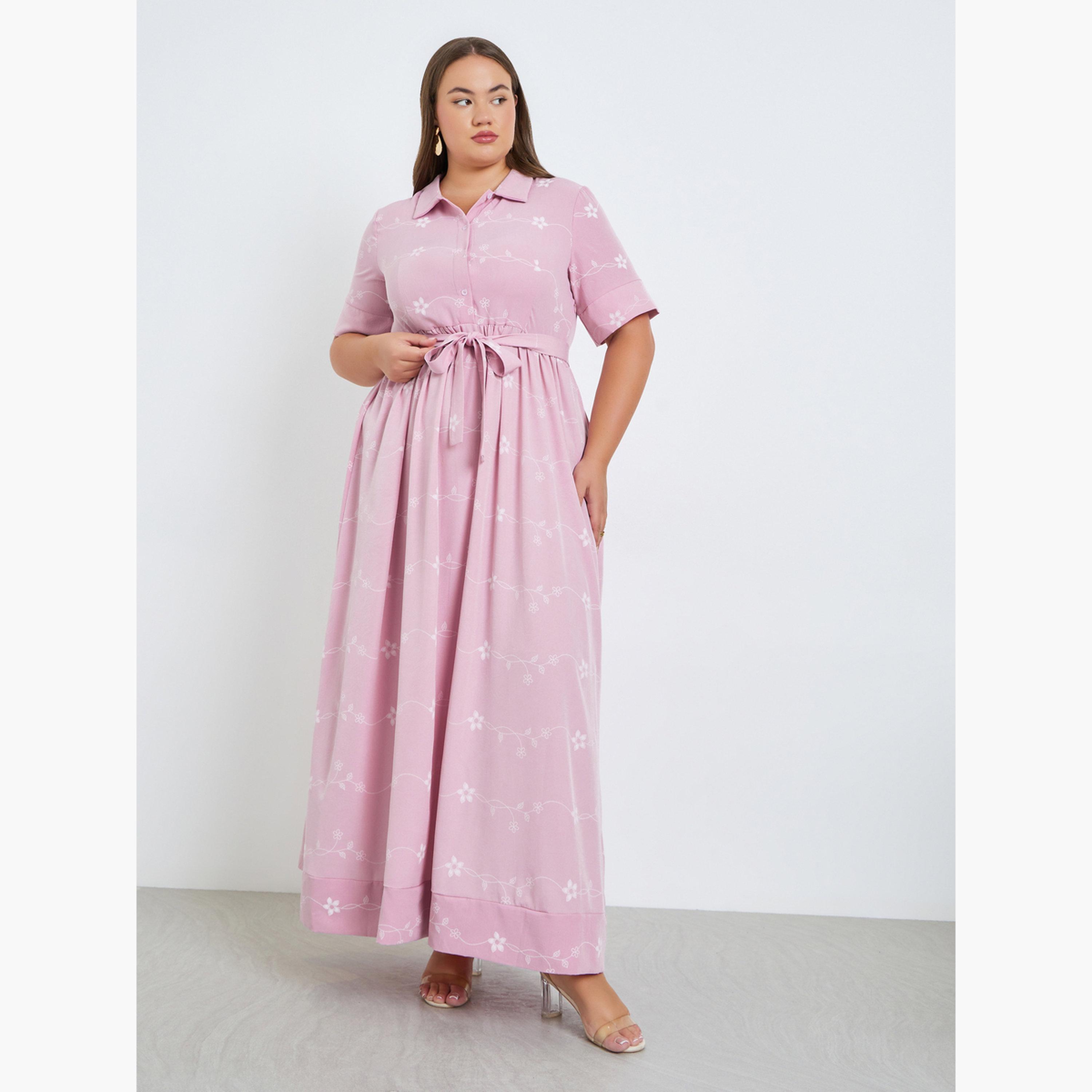ستايلي - فستان ماكسي بطبعة زهور مقاس واسع  لون أرجواني-women-clothing-dresses-image-2