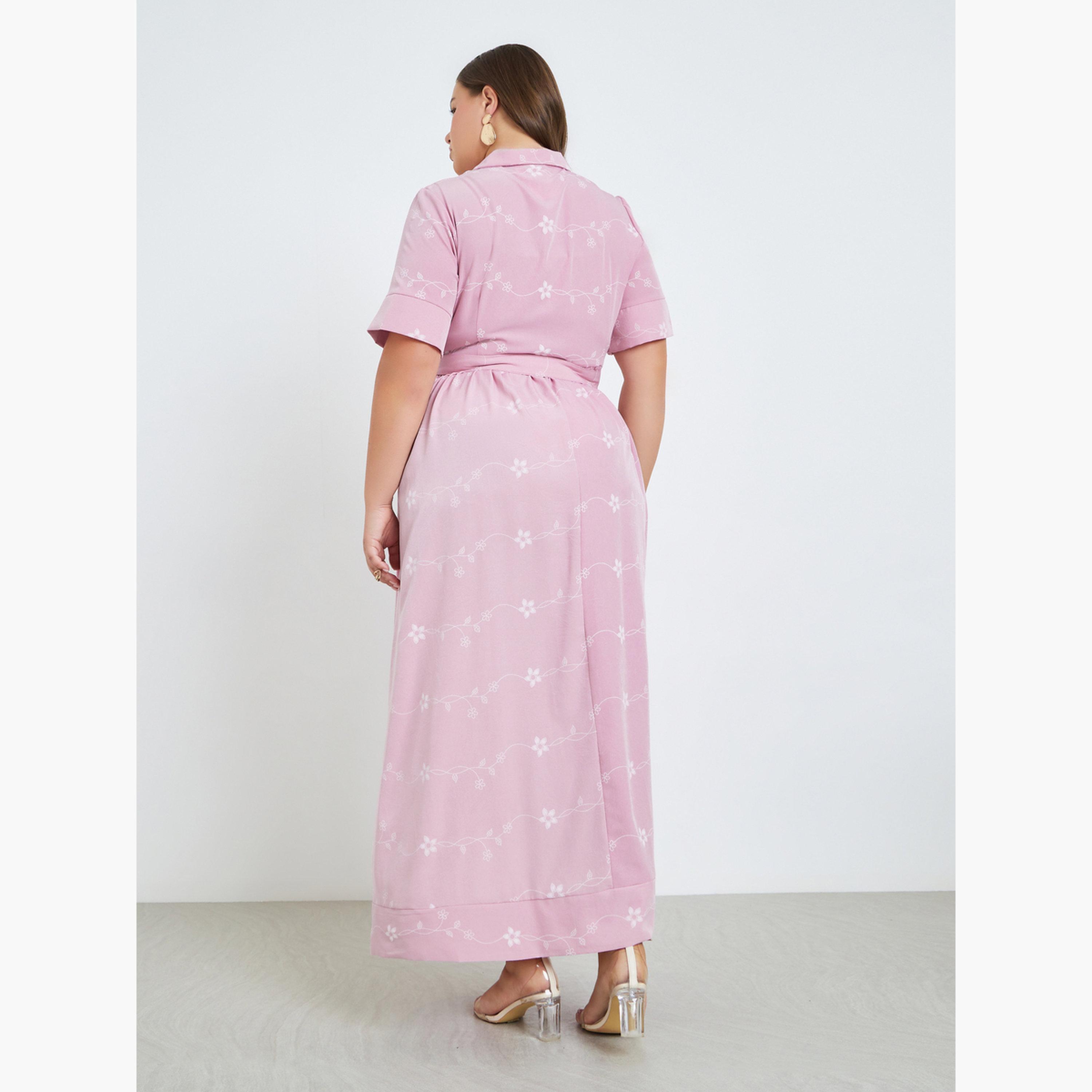 ستايلي - فستان ماكسي بطبعة زهور مقاس واسع  لون أرجواني-women-clothing-dresses-image-4