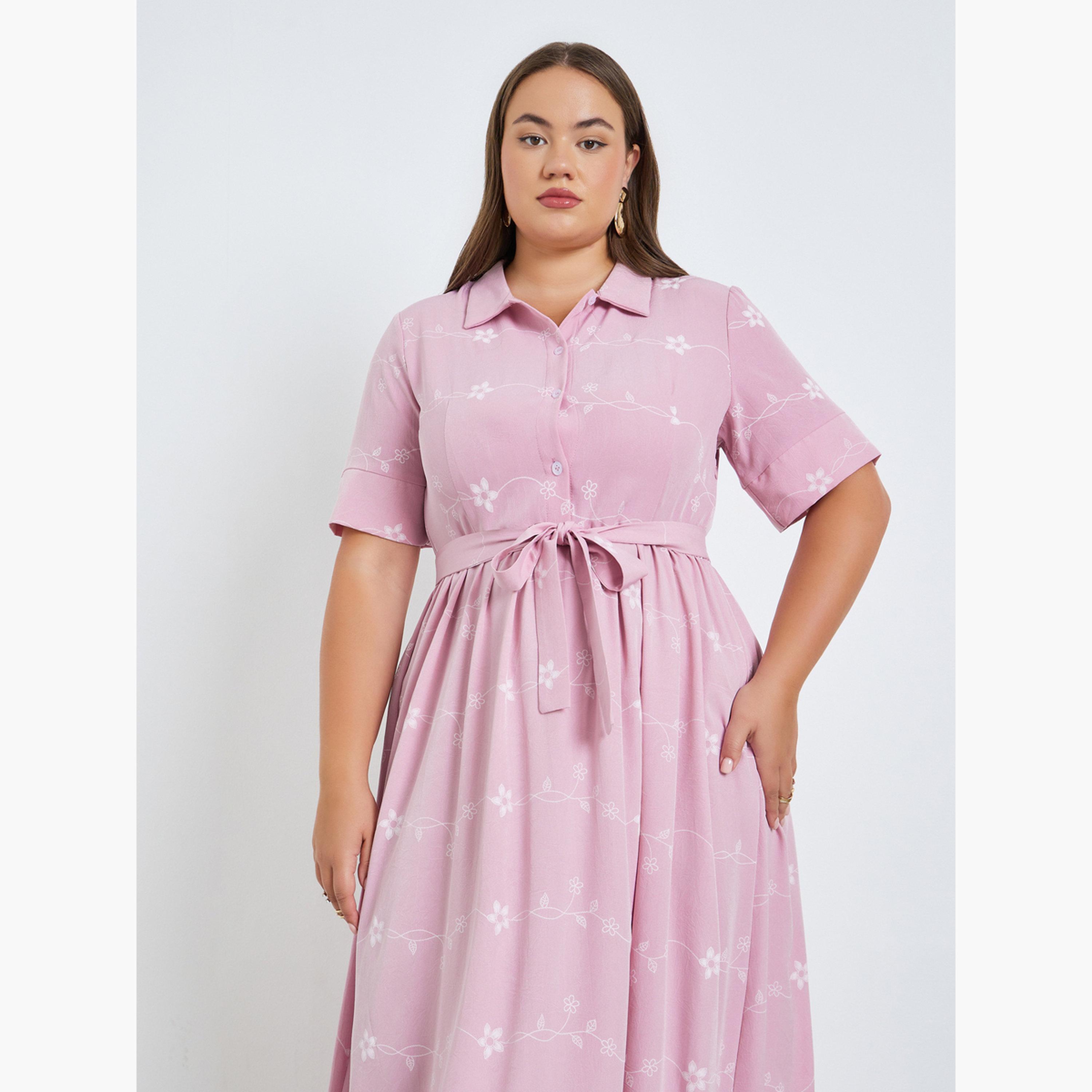 ستايلي - فستان ماكسي بطبعة زهور مقاس واسع  لون أرجواني-women-clothing-dresses-image-5