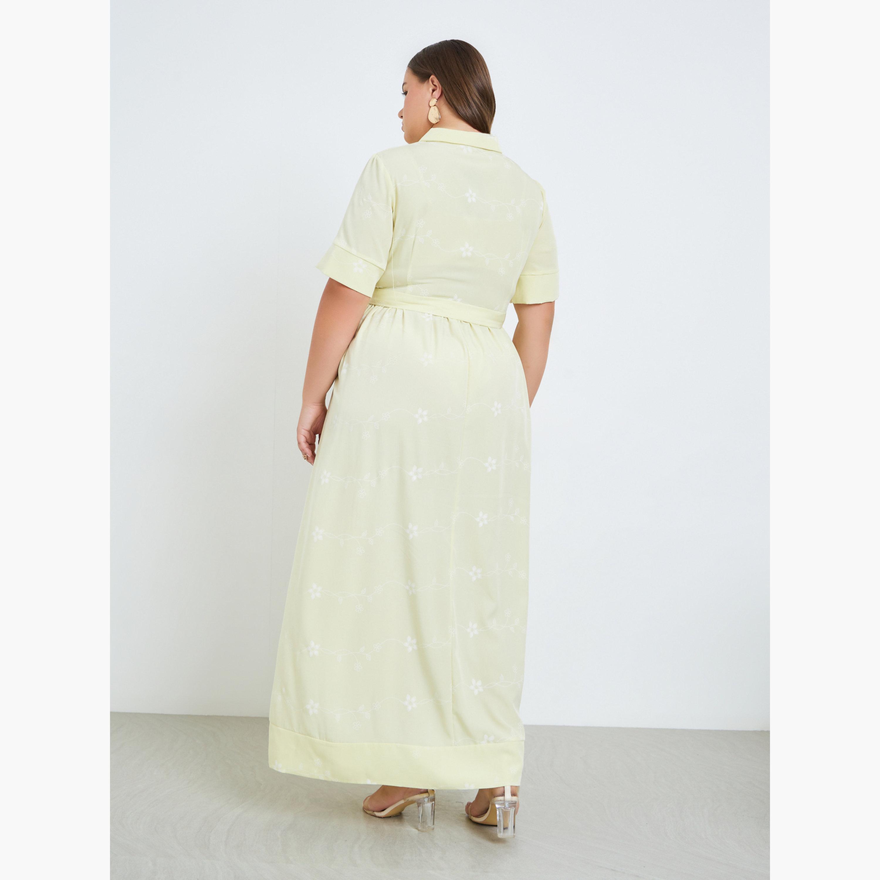 ستايلي - فستان ماكسي مطبوع عليه زهور مقاس واسع لون أصفر-women-clothing-dresses-image-3
