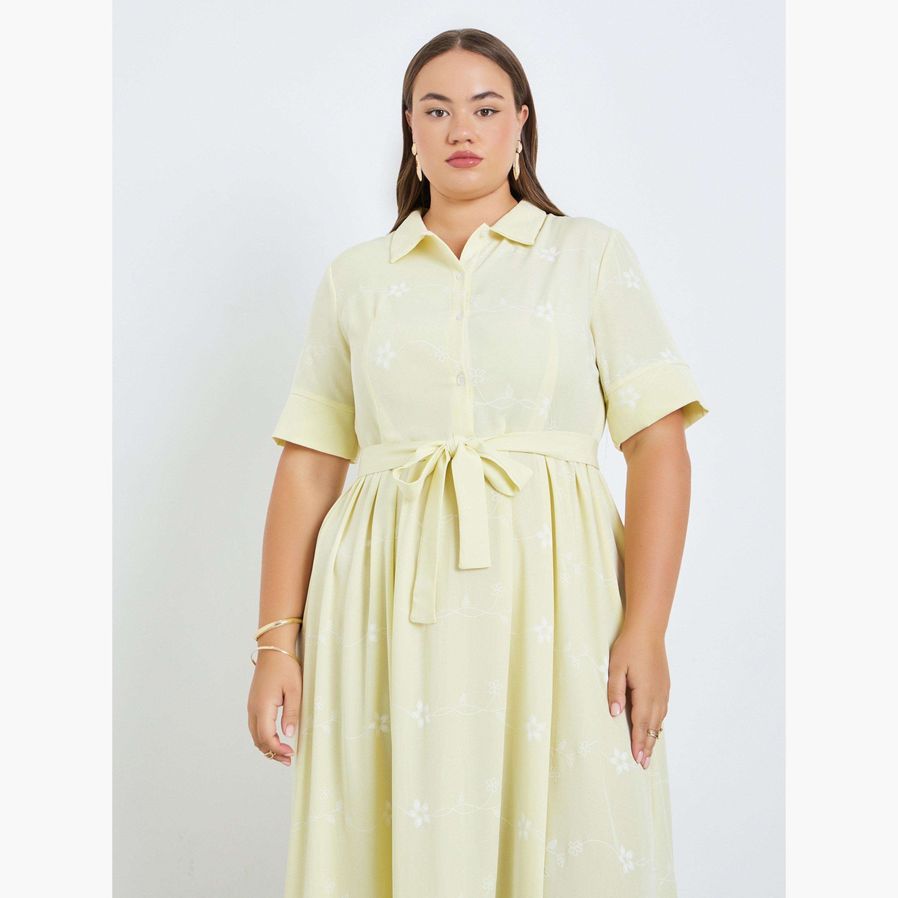 ستايلي - فستان ماكسي مطبوع عليه زهور مقاس واسع لون أصفر-women-clothing-dresses-image-4