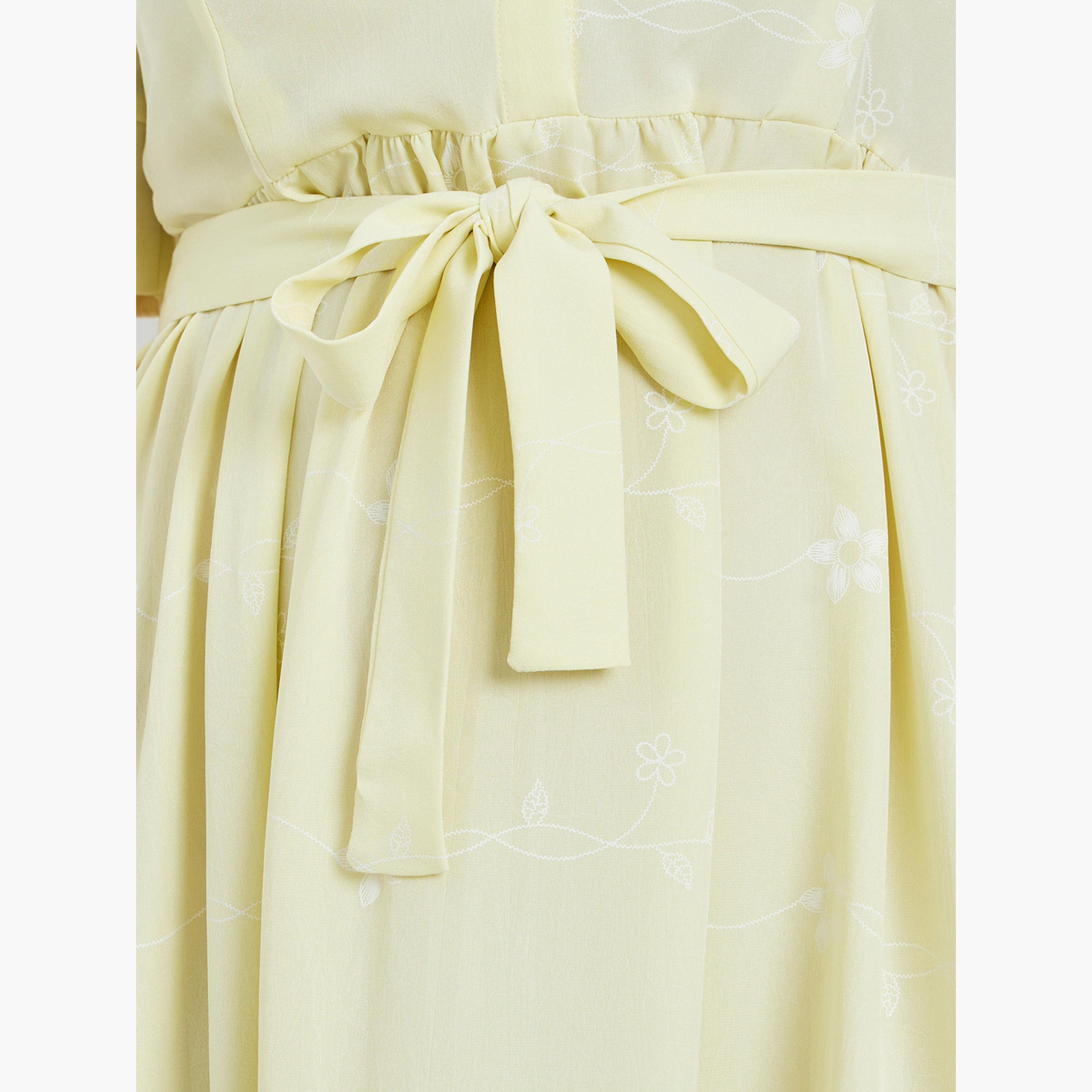 ستايلي - فستان ماكسي مطبوع عليه زهور مقاس واسع لون أصفر-women-clothing-dresses-image-5