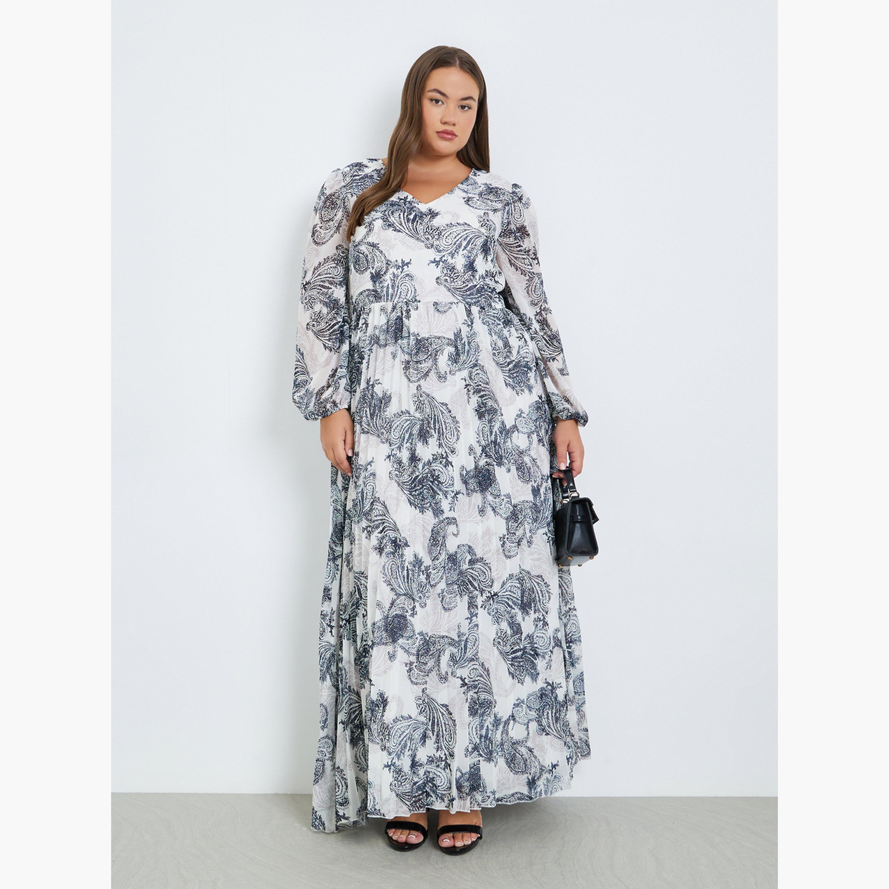 Styli Plus Size Pleated Paisley Print Maxi Dress-women-clothing-dresses-image-2