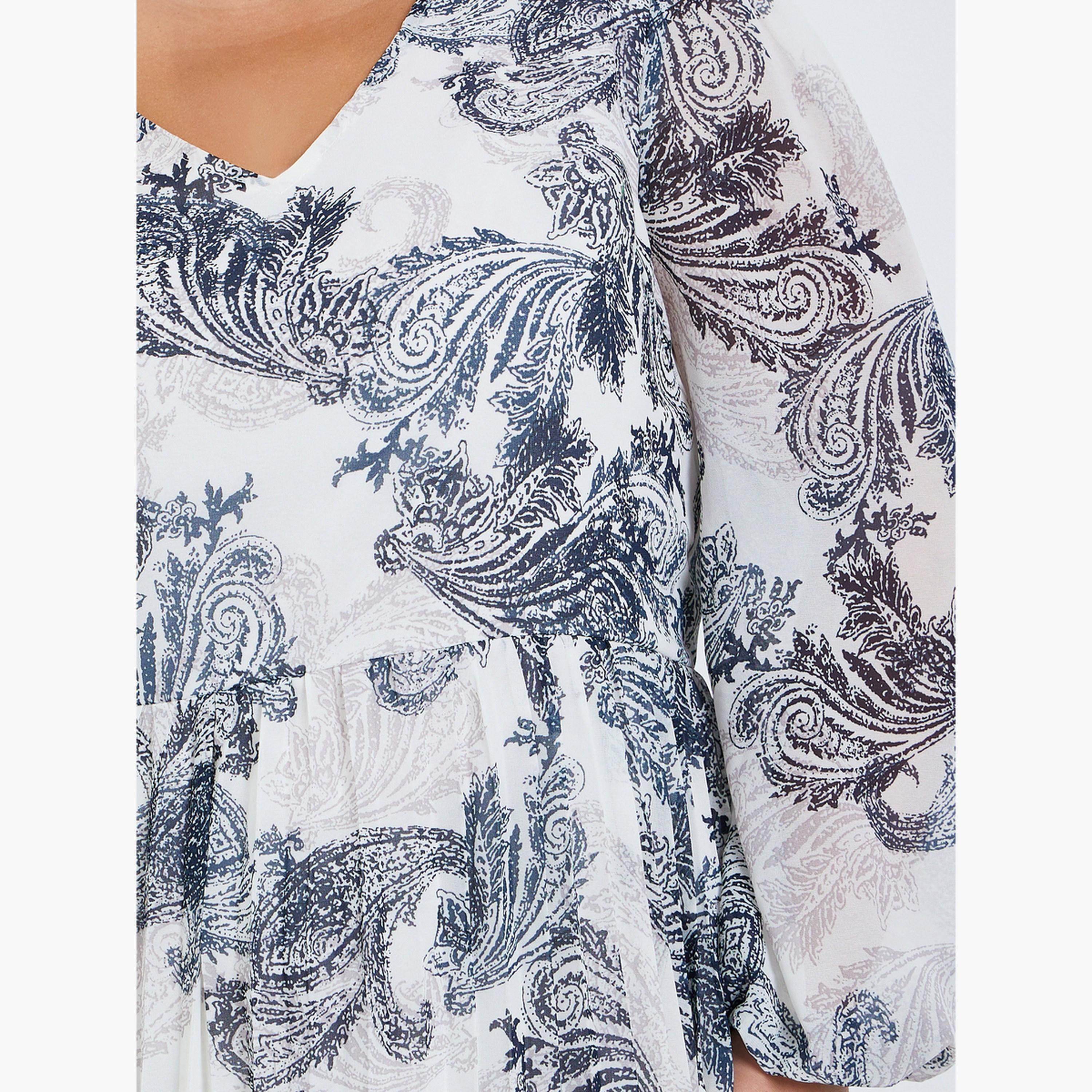 فستان طويل مقاس كبير بكسرات وطبعة بيزلي-women-clothing-dresses-image-5