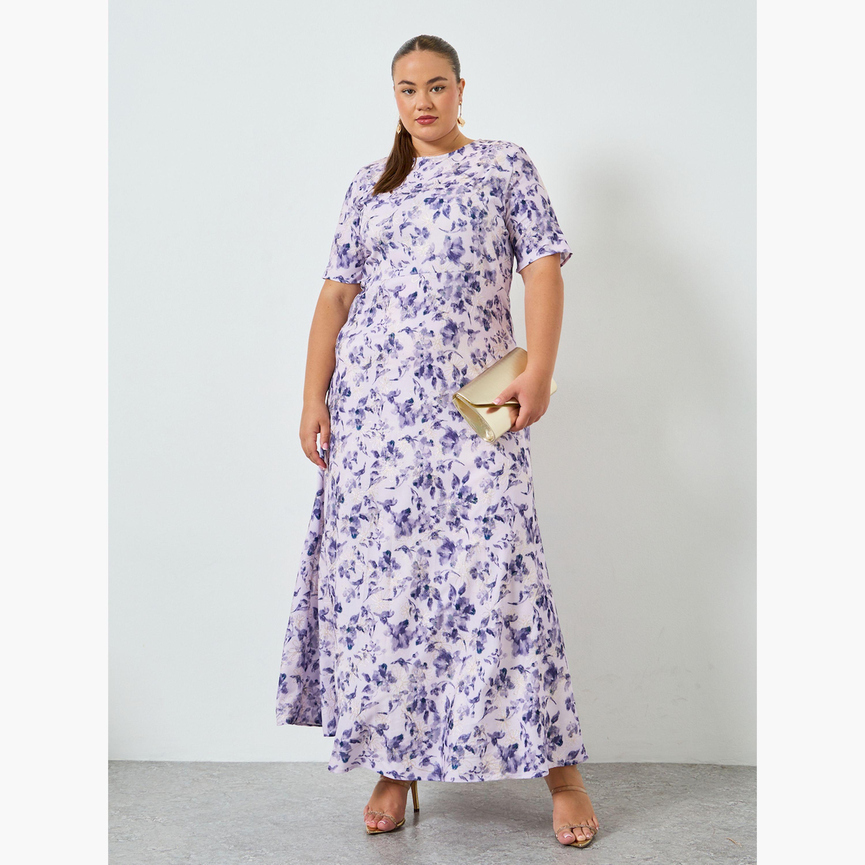 Styli Plus Size Purple Floral Sheath Maxi Dress-women-clothing-dresses-image-1