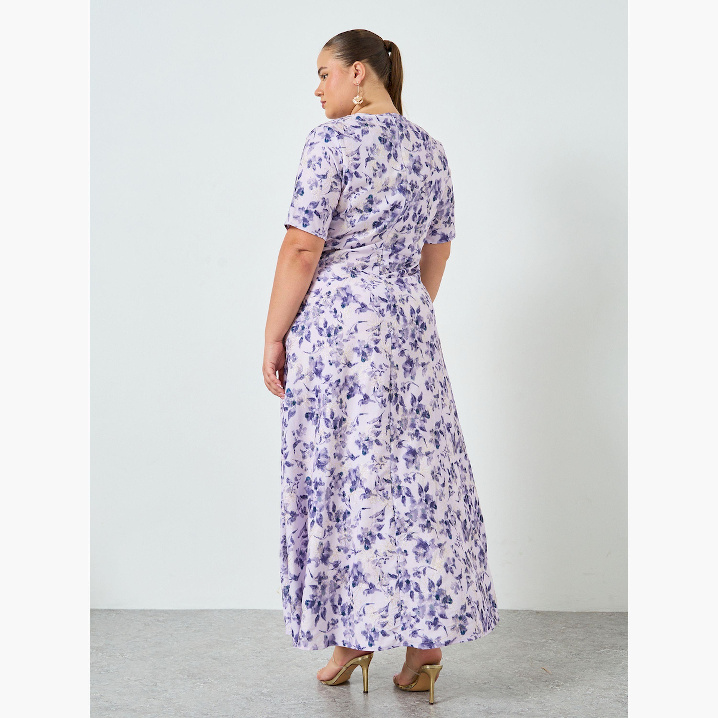 فستان طويل مقاس كبير ضيق بنقشة الزهور-women-clothing-dresses-image-5