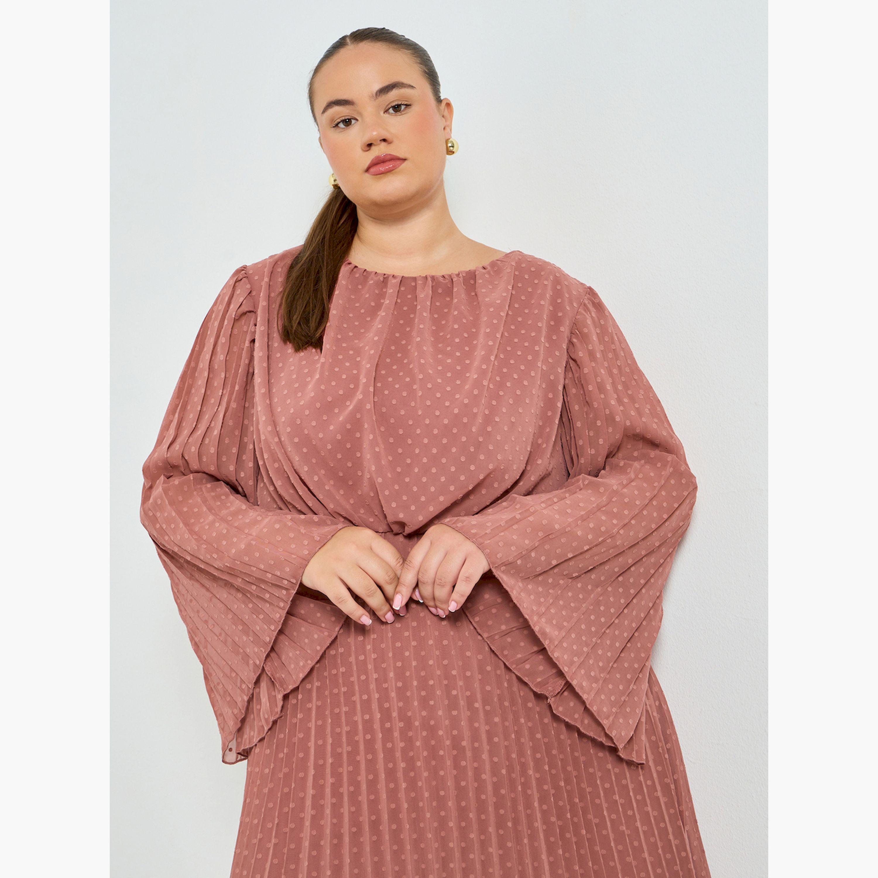 فستان طويل مقاس كبير بكسرات وحافة واسعة-women-clothing-dresses-image-2