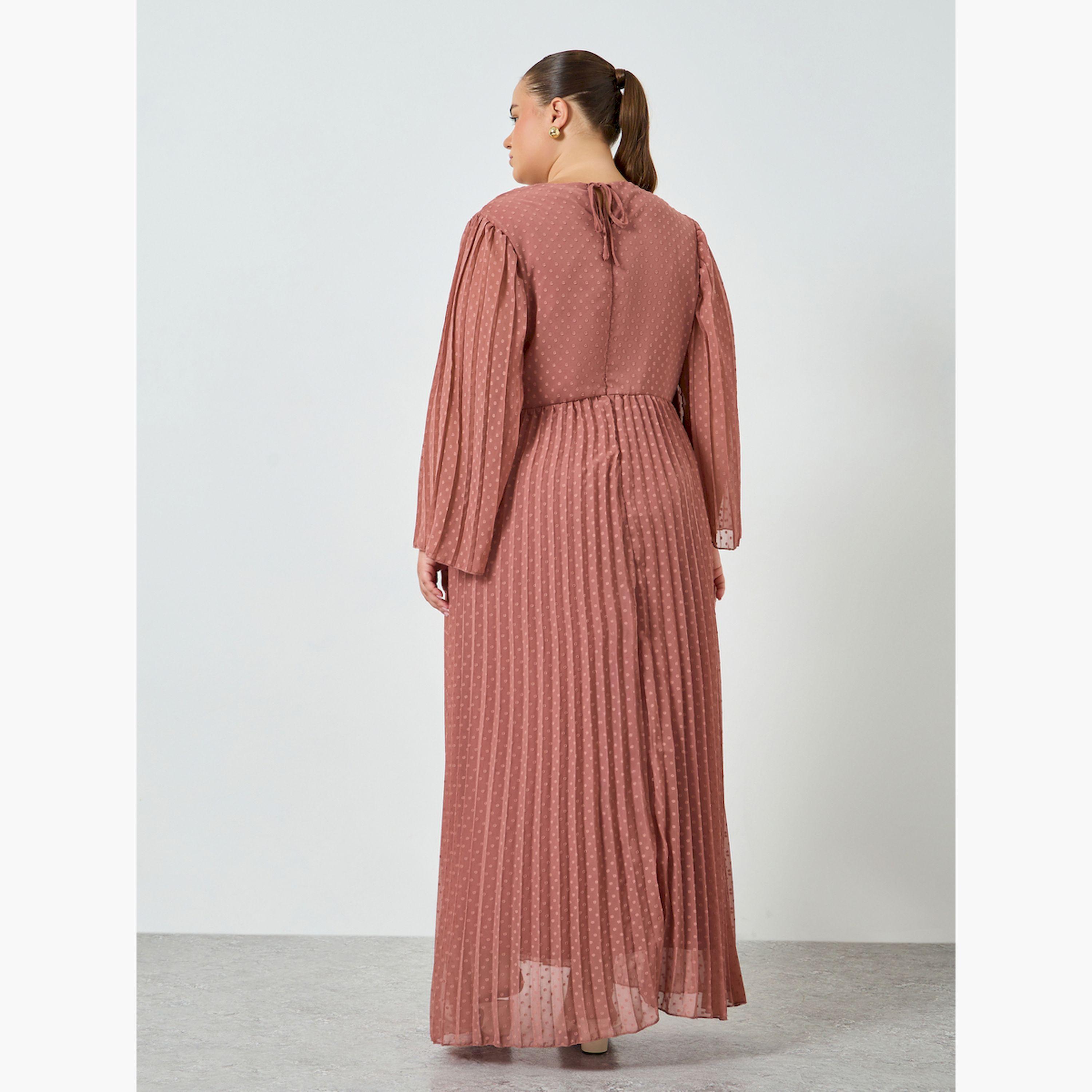 فستان طويل مقاس كبير بكسرات وحافة واسعة-women-clothing-dresses-image-4