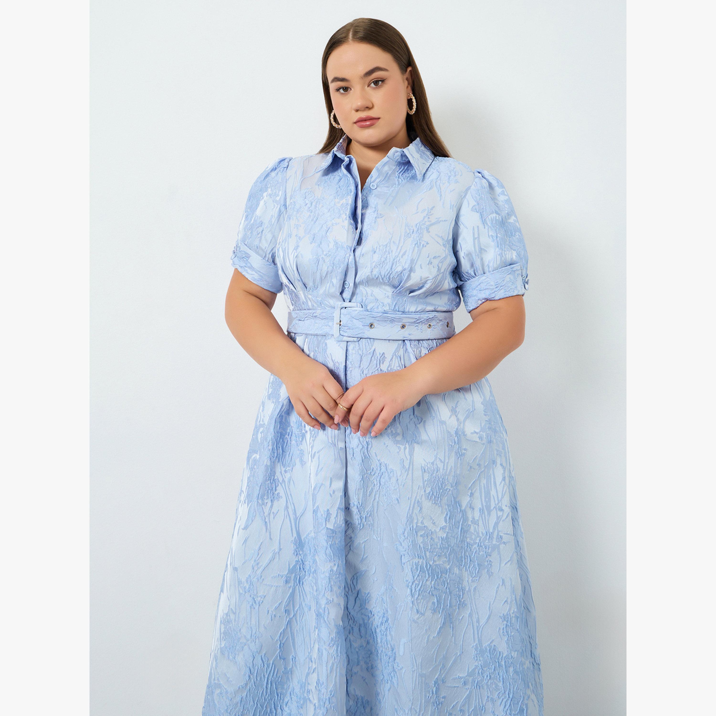 Styli Plus Size Blue Jacquard A-Line Maxi Dress-women-clothing-dresses-image-2