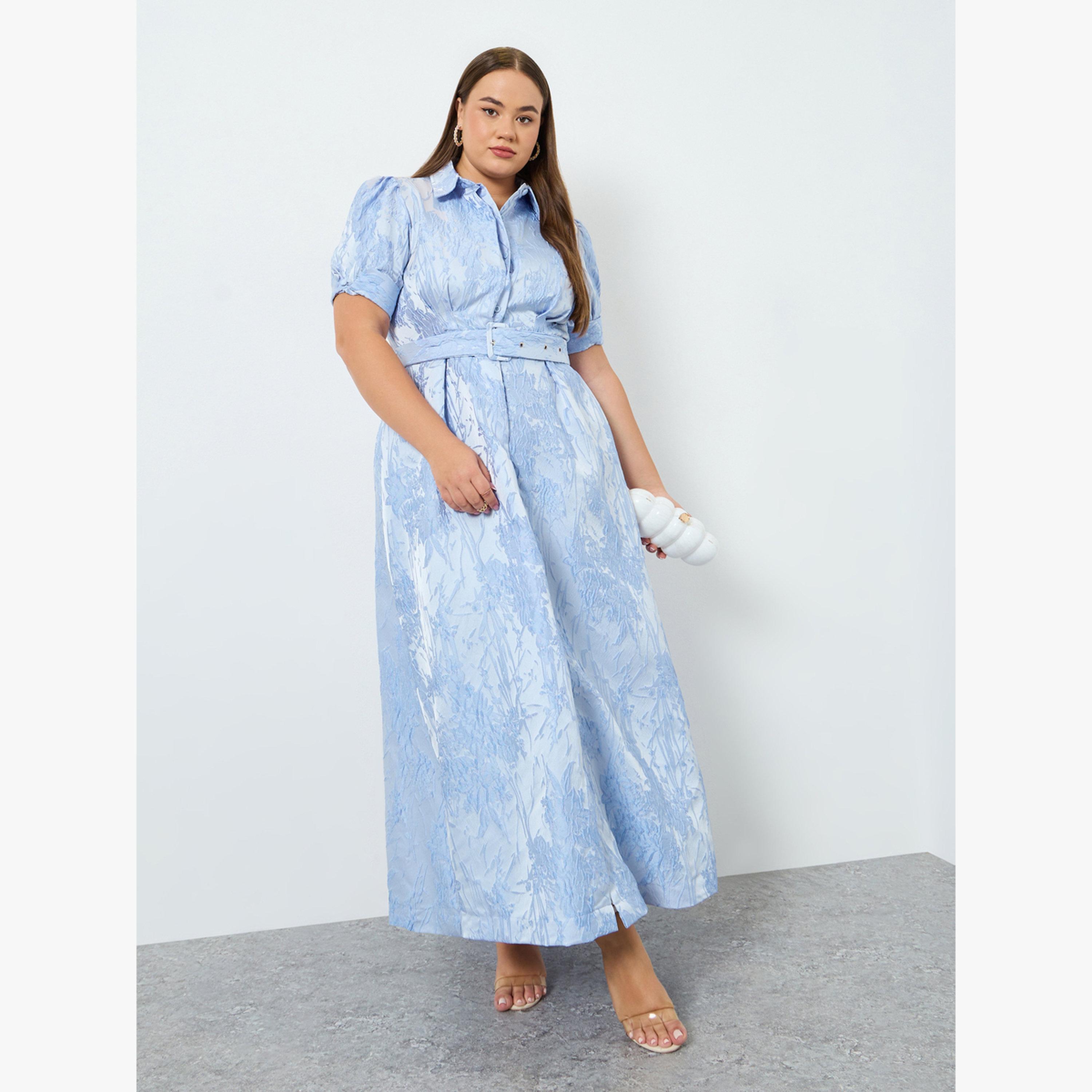 Styli Plus Size Blue Jacquard A-Line Maxi Dress-women-clothing-dresses-image-3
