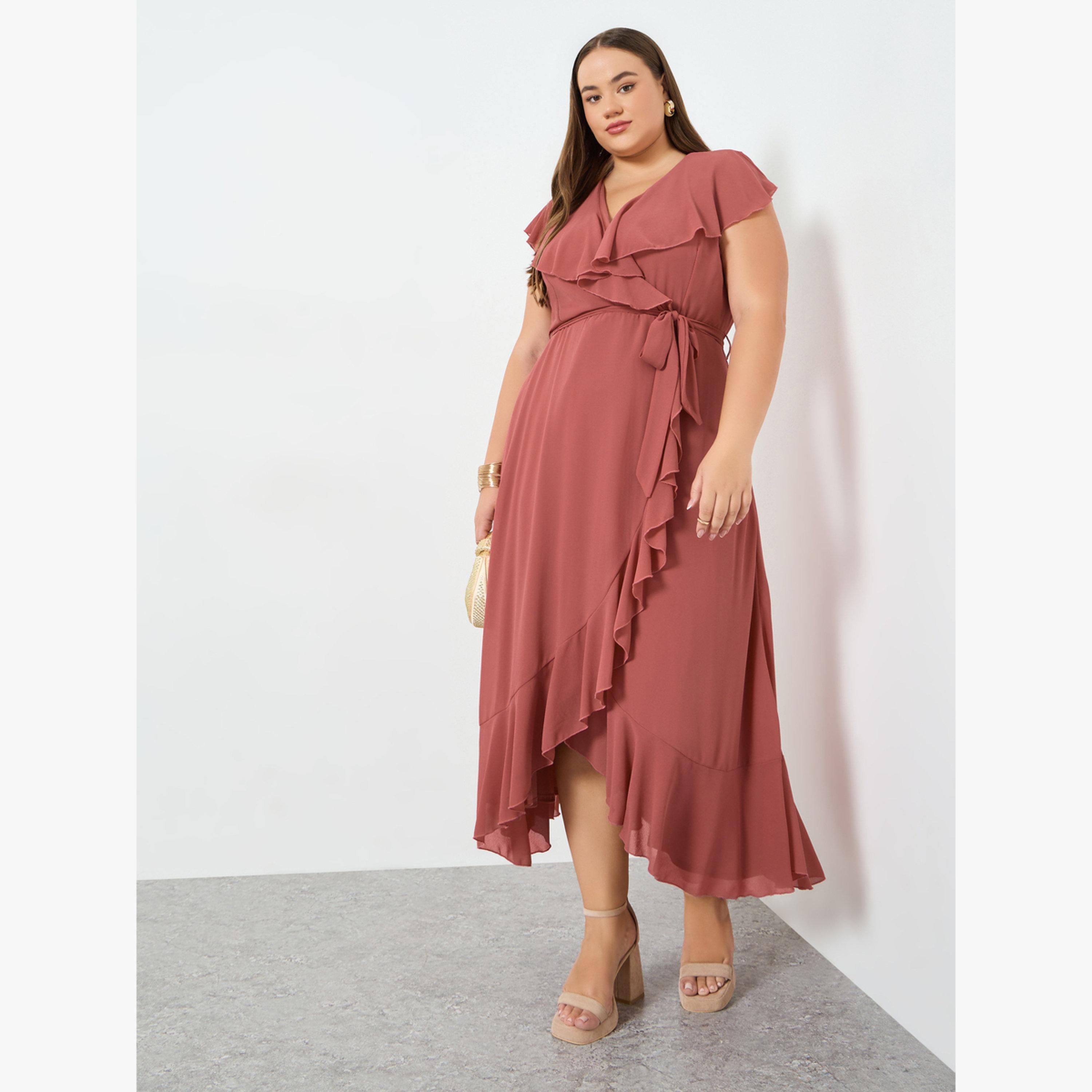 Styli Plus Size Rust Ruffled Detail Maxi Dress-women-clothing-dresses-image-3