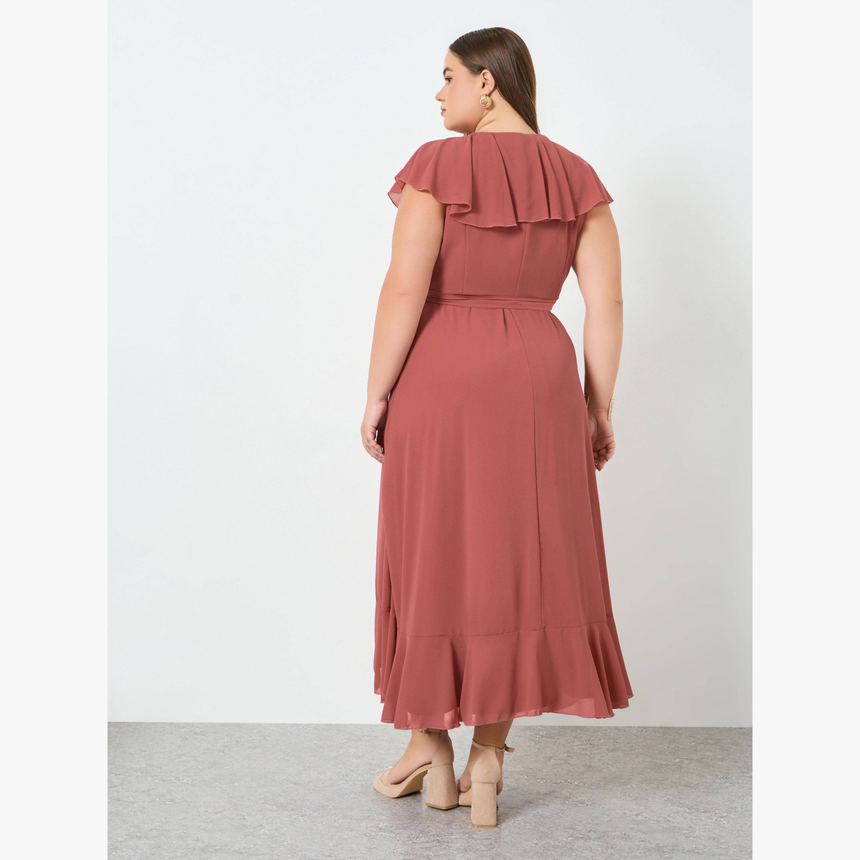 فستان طويل مقاس كبير بتفاصيل مكشكشة-women-clothing-dresses-image-4