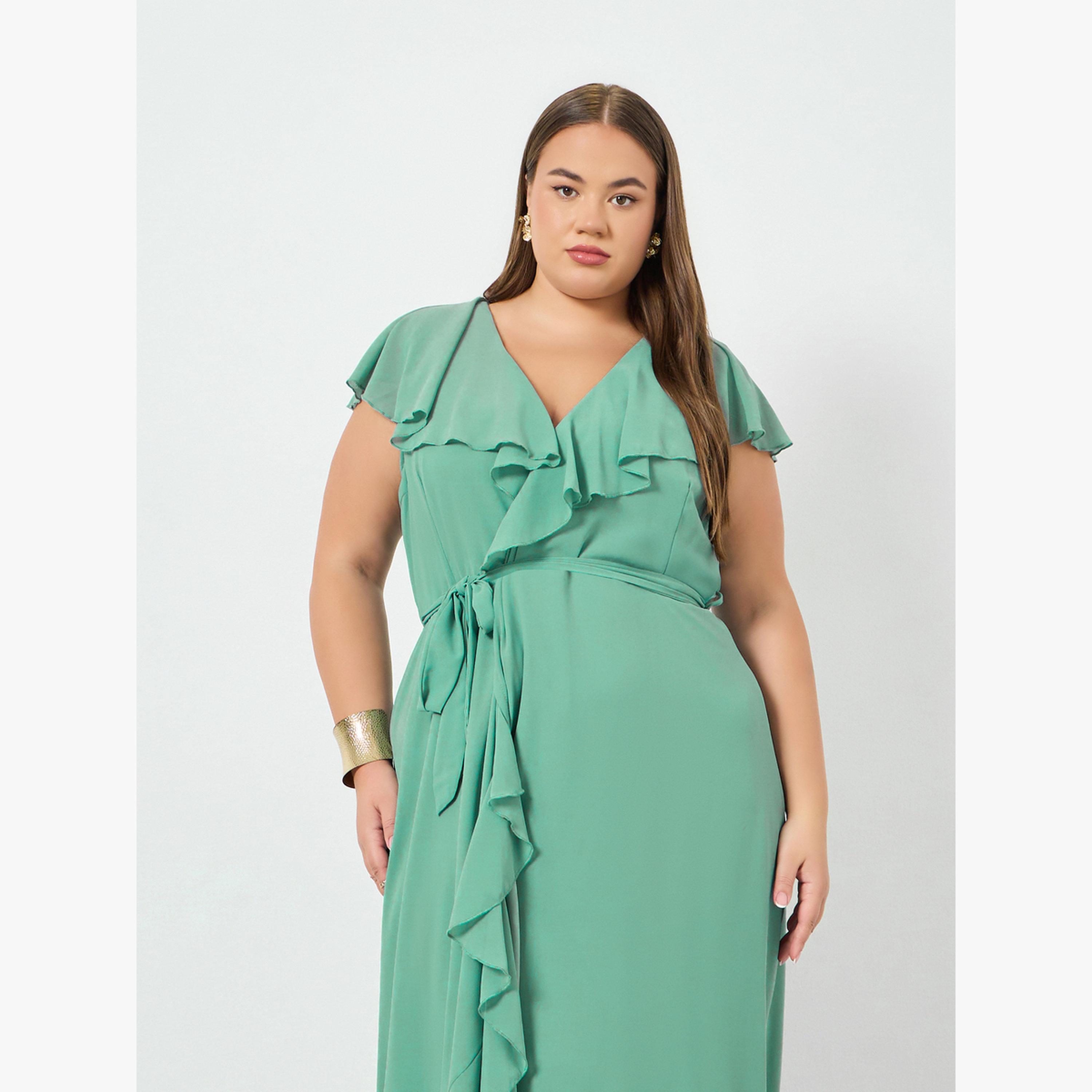 Styli Plus Size Green Ruffled Detail Maxi Dress-women-clothing-dresses-image-2