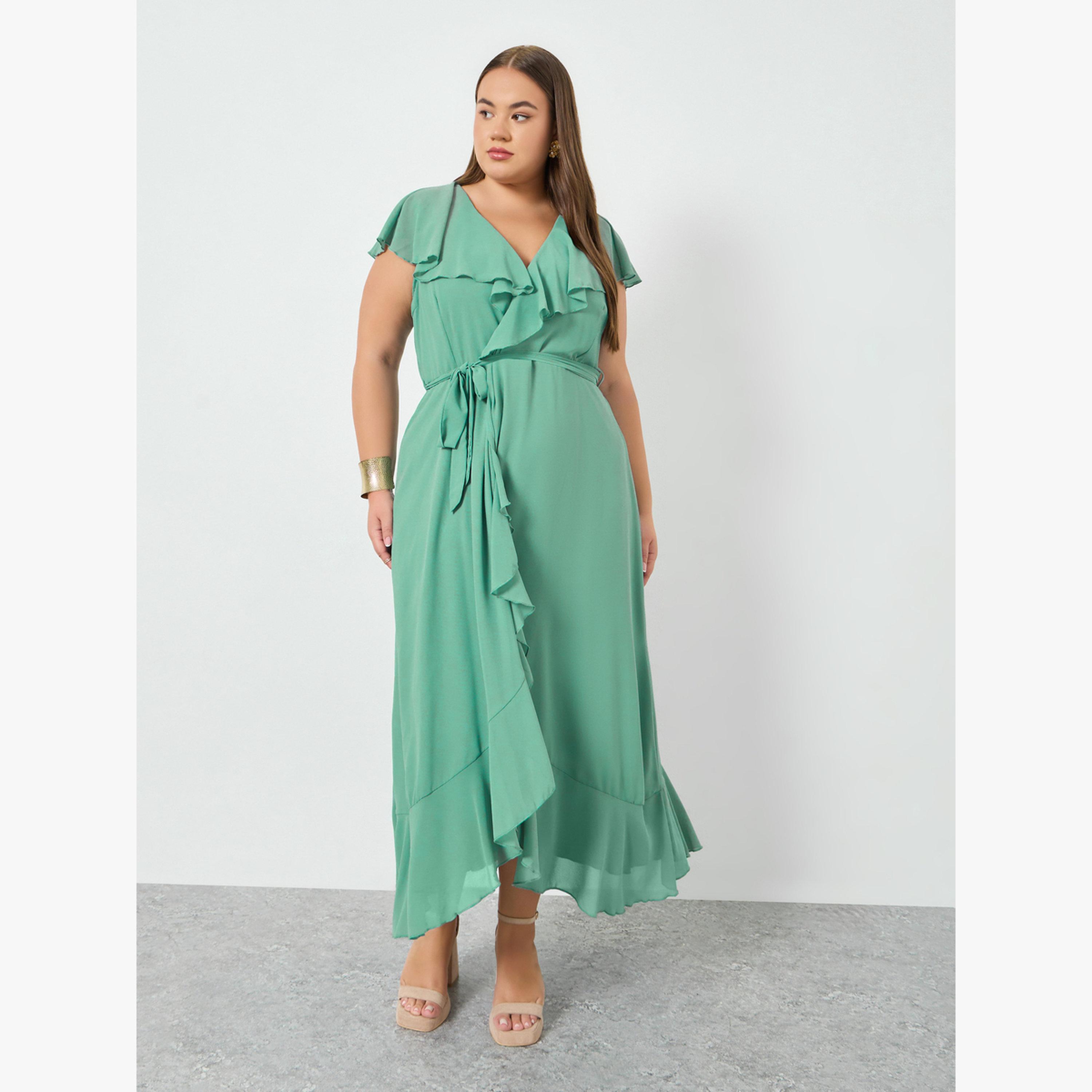 فستان طويل مقاس كبير بتفاصيل مكشكشة-women-clothing-dresses-image-3