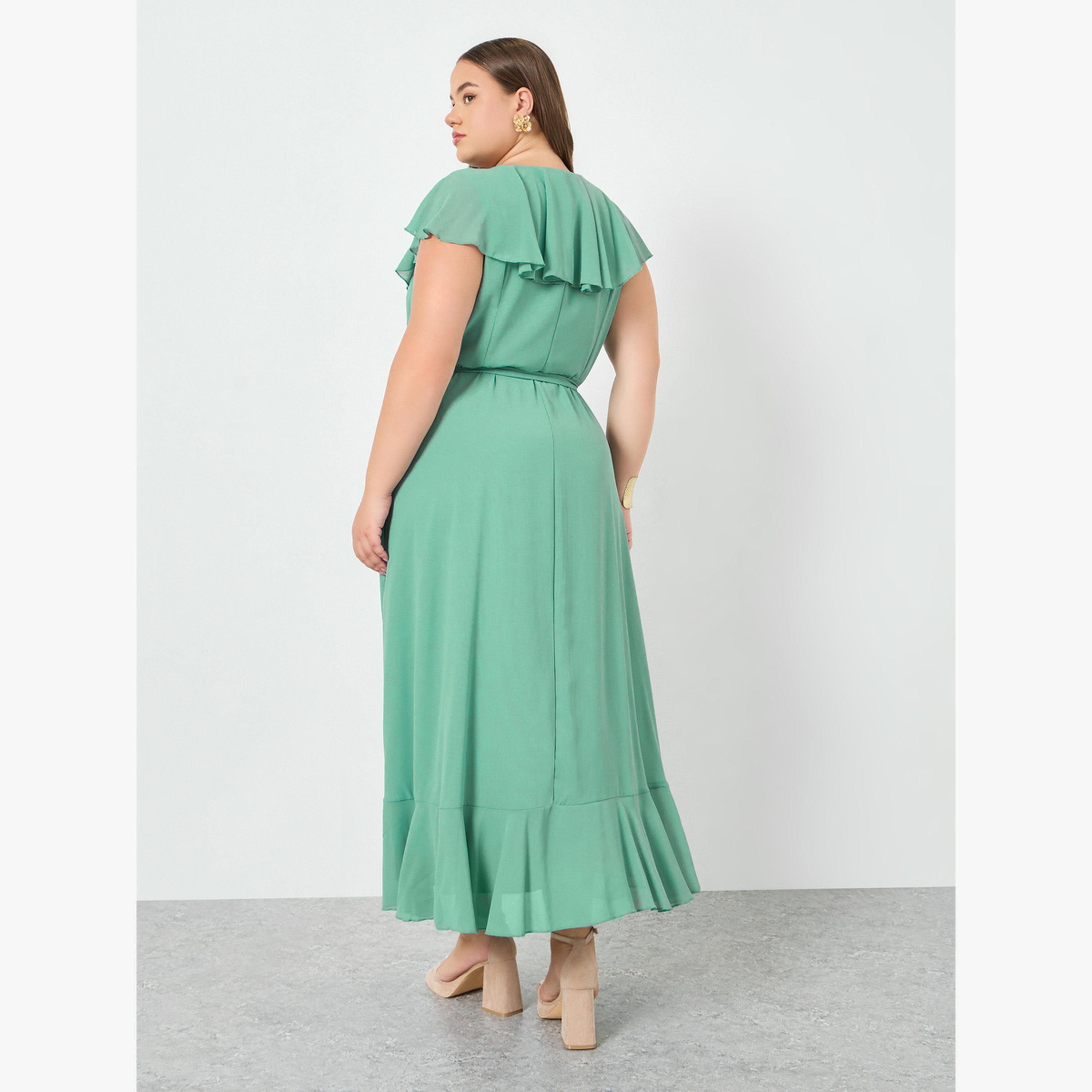 Styli Plus Size Green Ruffled Detail Maxi Dress-women-clothing-dresses-image-4